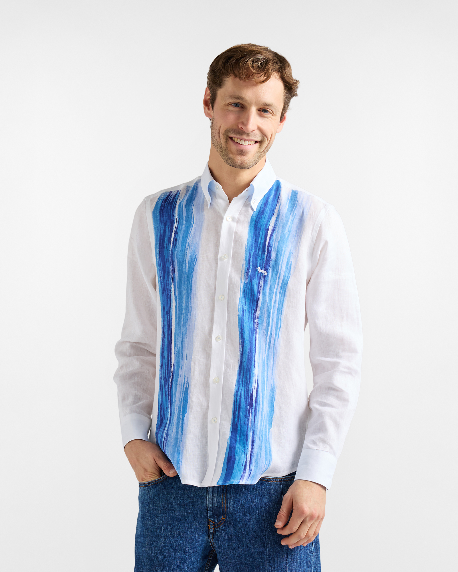 Men's linen shirt with handcrafted print