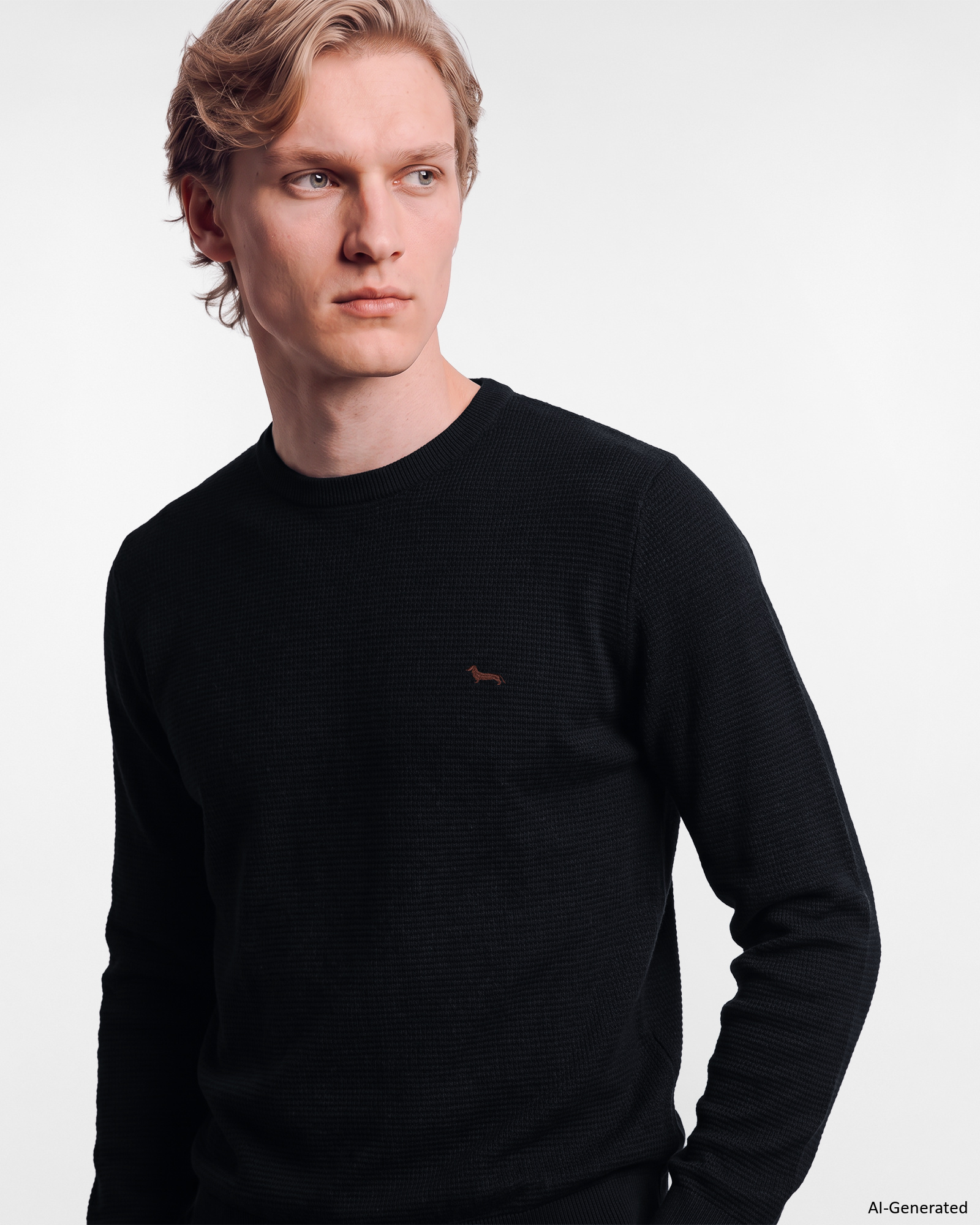 Men's regular fit sweater in wool and cotton blend, NAVY BLUE, large