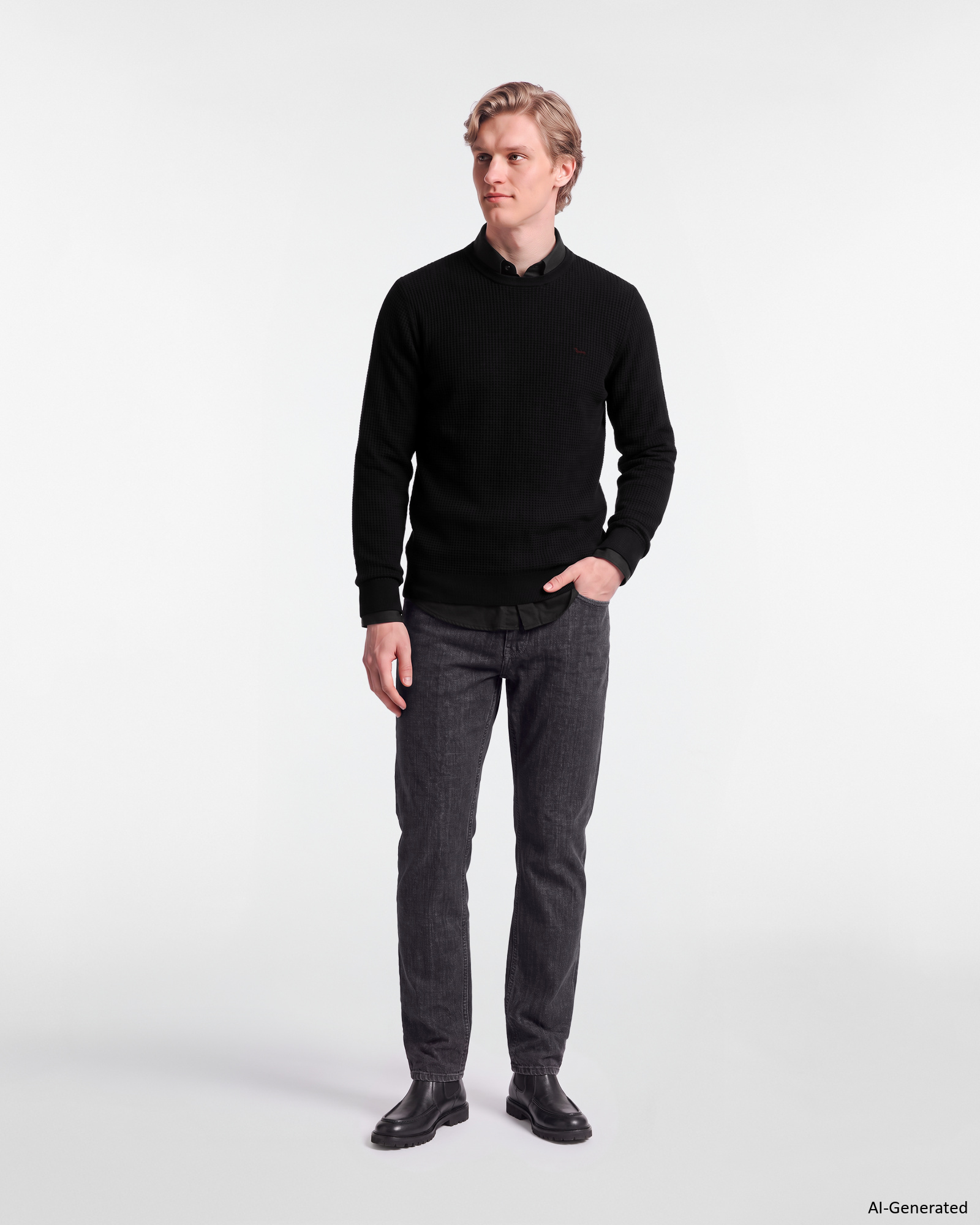 Maglia Uomo in misto lana e cotone Regular Fit Made in Italy, NERO, large