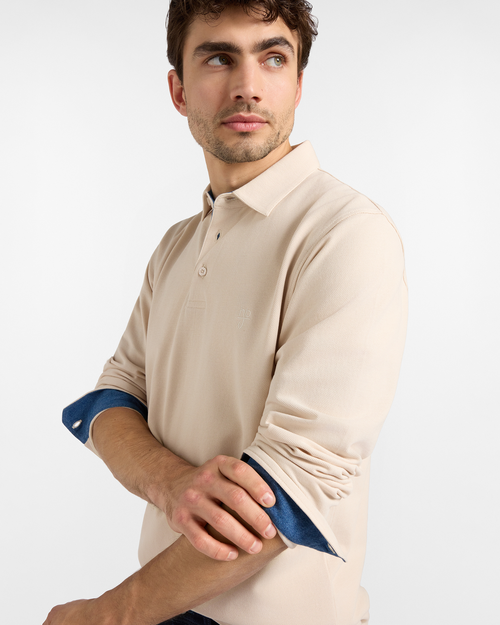 Polo HBJ Uomo in Piquet di Puro Cotone con Dettagli Denim, BIANCO, large
