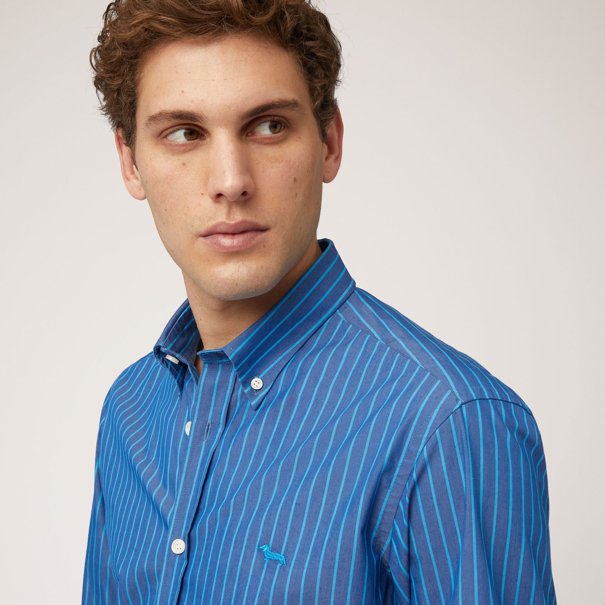 Striped Cotton Twill Shirt, Light Blue, large image number 2