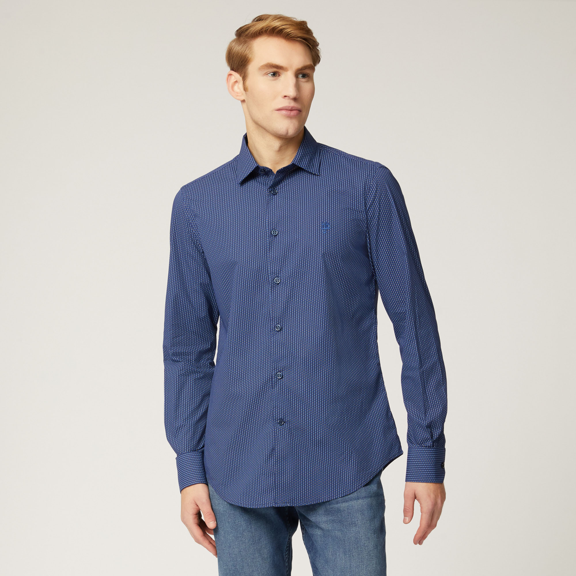 Camicia Hbj Con Microfantasia All-Over, Blu, large image number 0