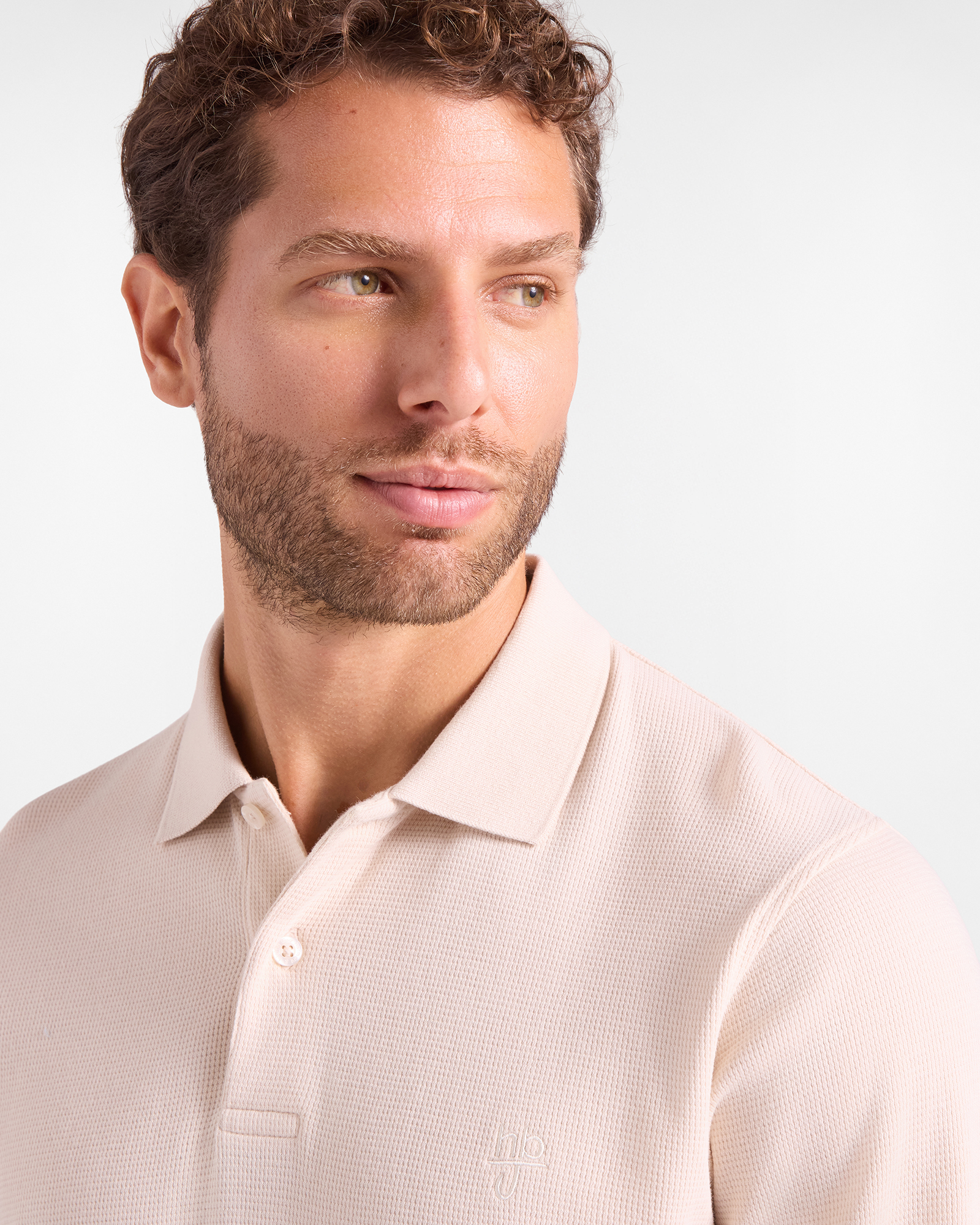 Polo HBJ Uomo Manica Lunga in Jersey Jacquard di Cotone, BIANCO, large image number 2