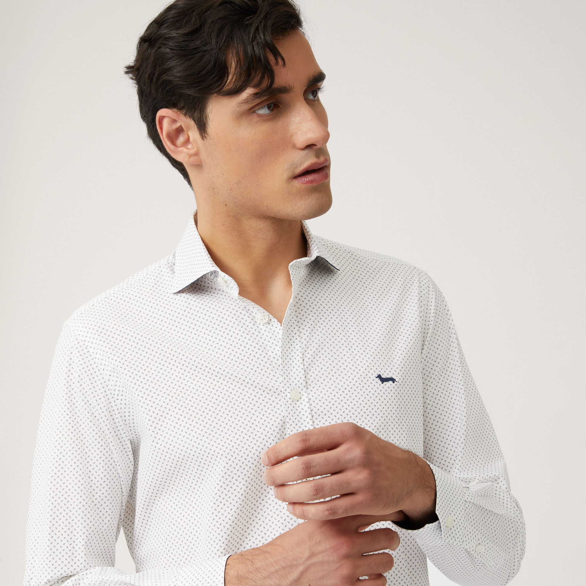 Stretch Cotton Shirt With Contrasting Inner Detail, Blue, large image number 2