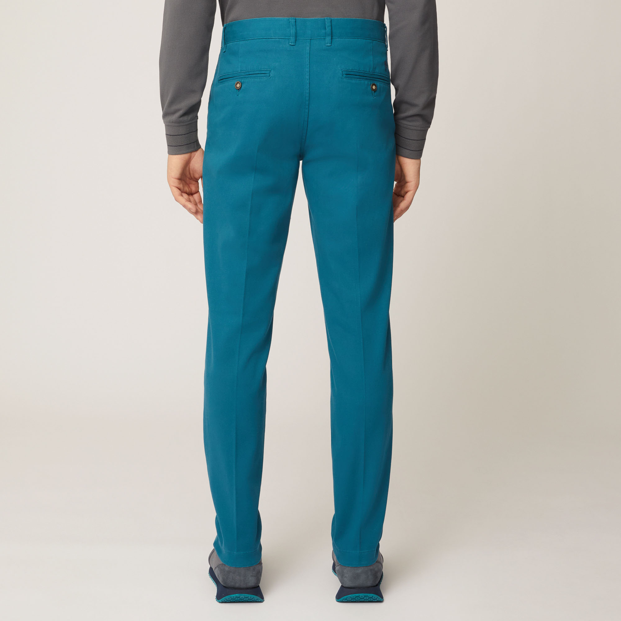 Pantalone Chino Narrow In Twill Pesante Di Cotone, Verde Petrolio, large image number 1