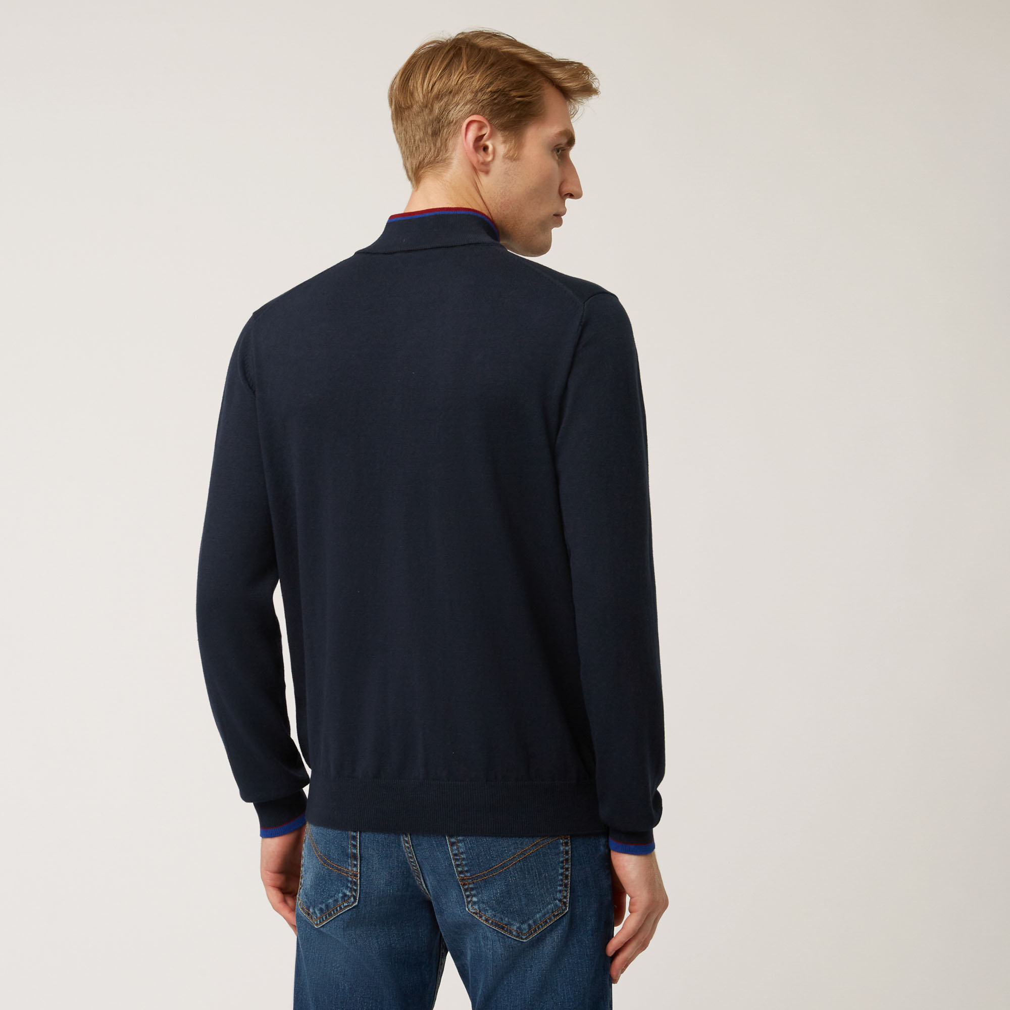 Felpa Full Zip In Cotone E Lana, Blu Navy, large image number 1