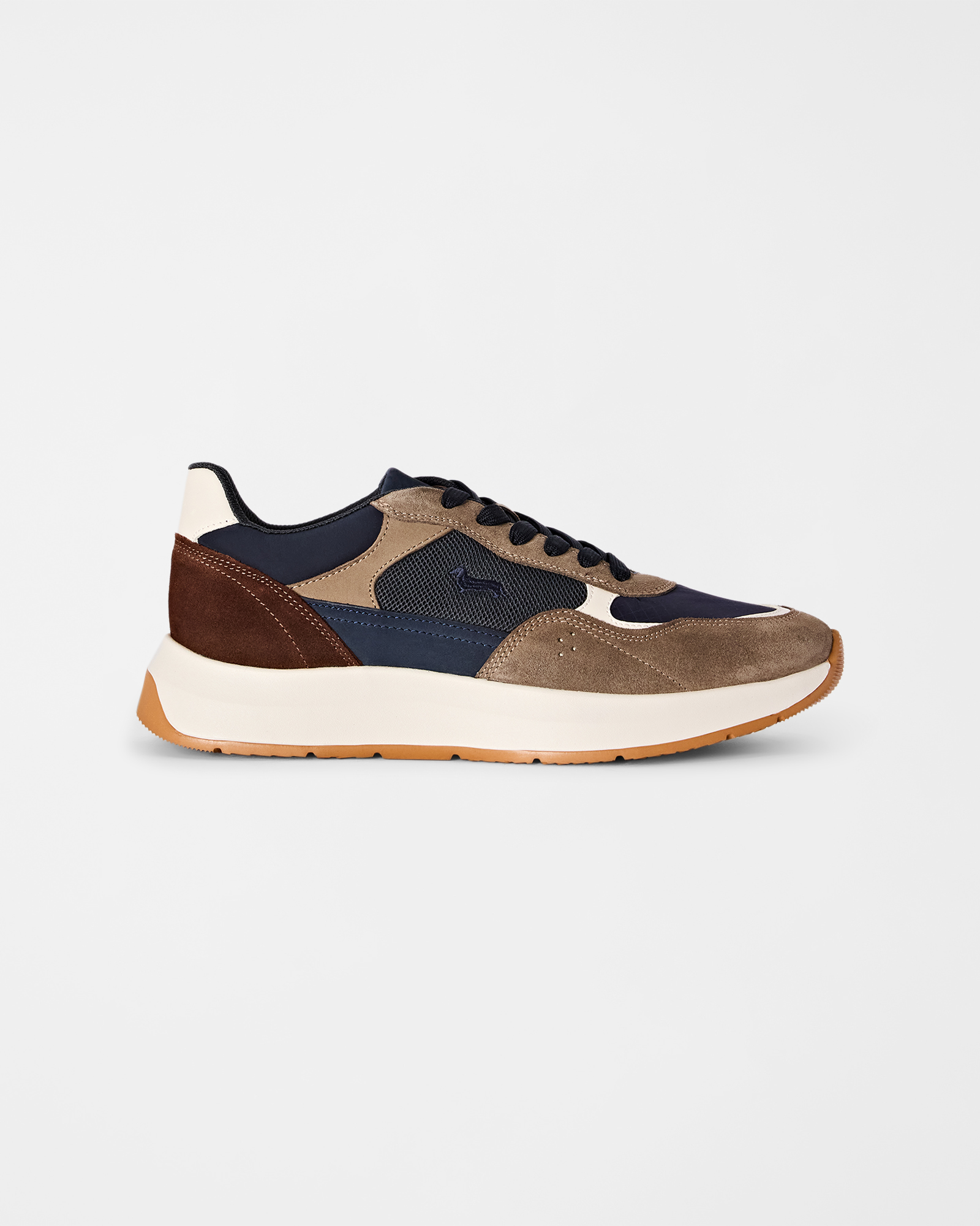 Men's beige suede, nubuck and technical mesh sneakers