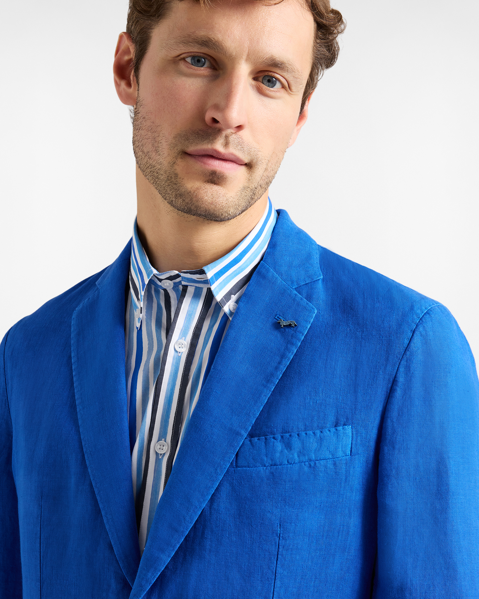 Giacca monopetto in puro lino, Blu, large image number 2