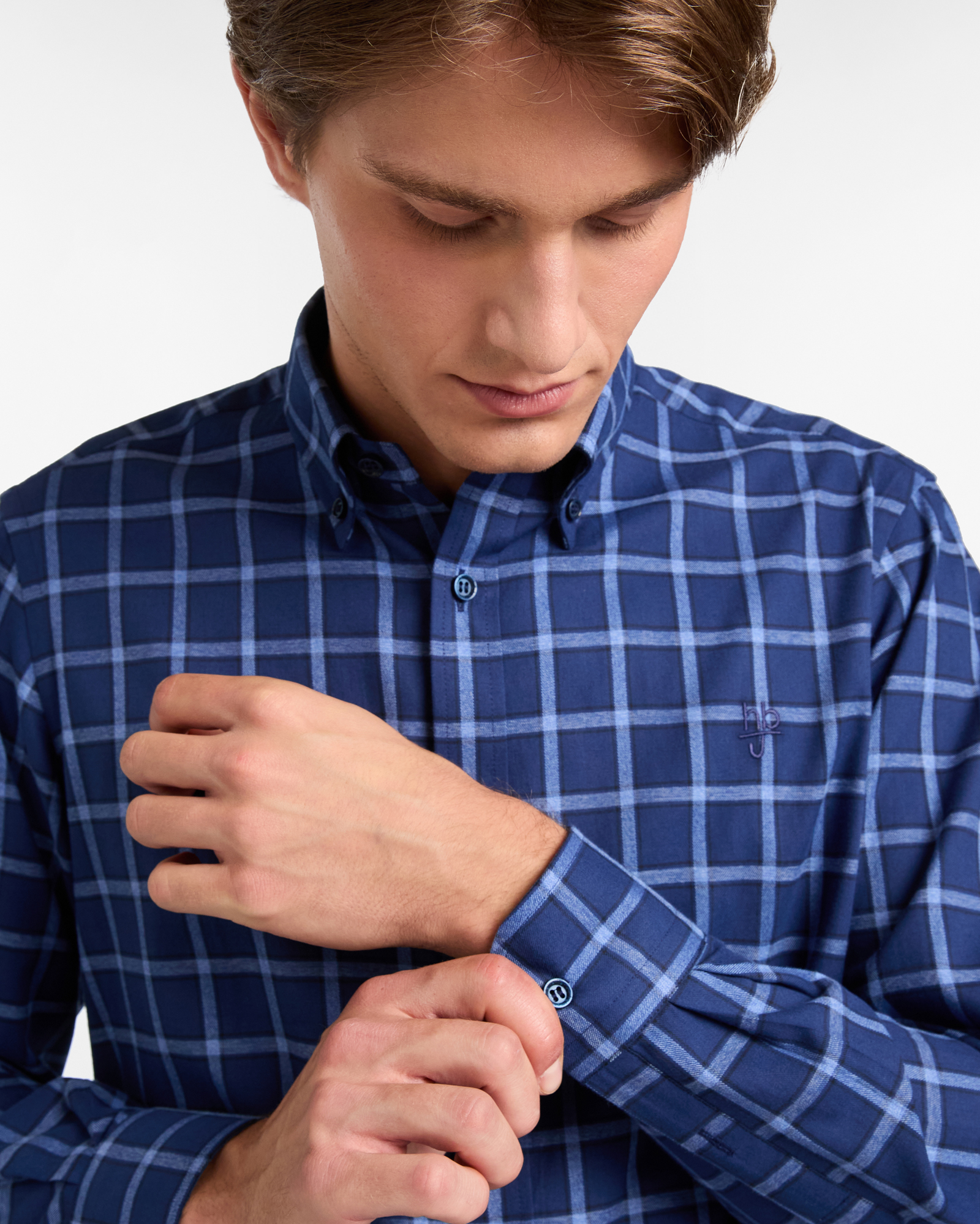 Camicia a Quadri in Cotone con Logo ricamato, Blu Scuro, large image number 2