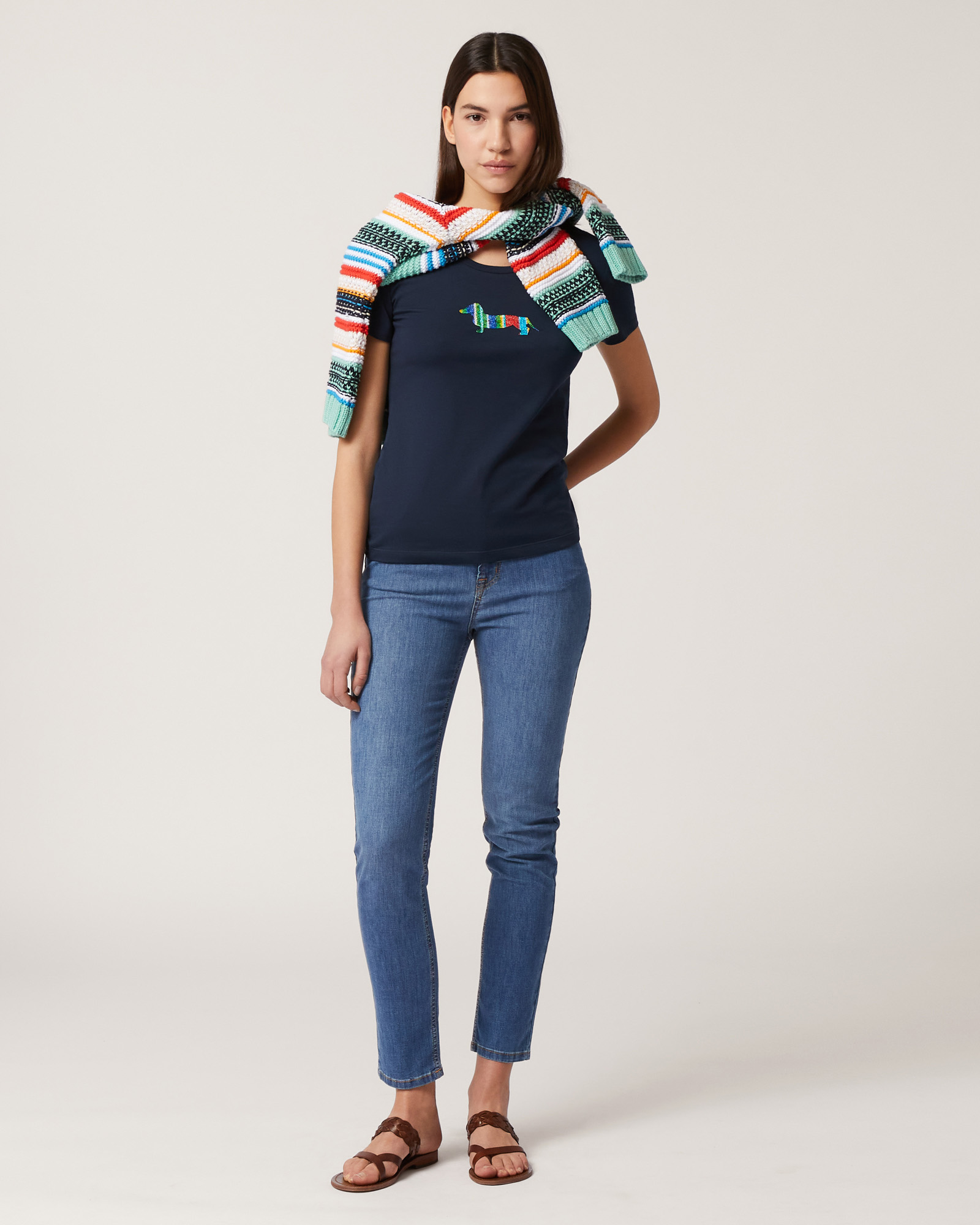 T-Shirt with Decorated Dachshund, Navy Blue, large image number 3