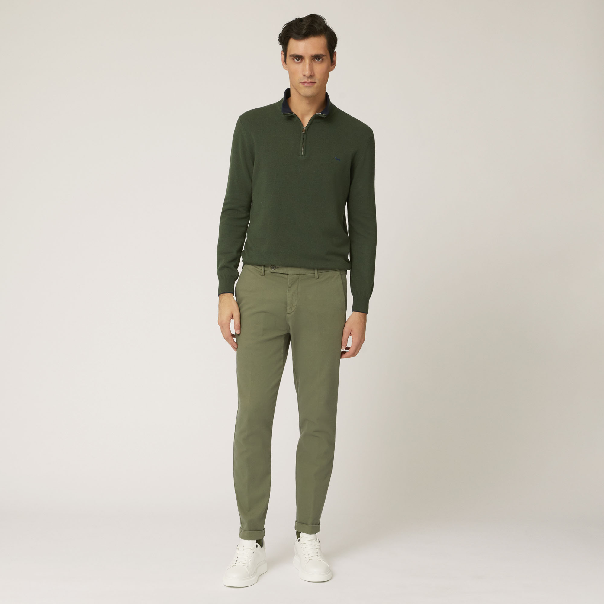 Pantalone In Cotone Stretch, Verde Oliva, large image number 3