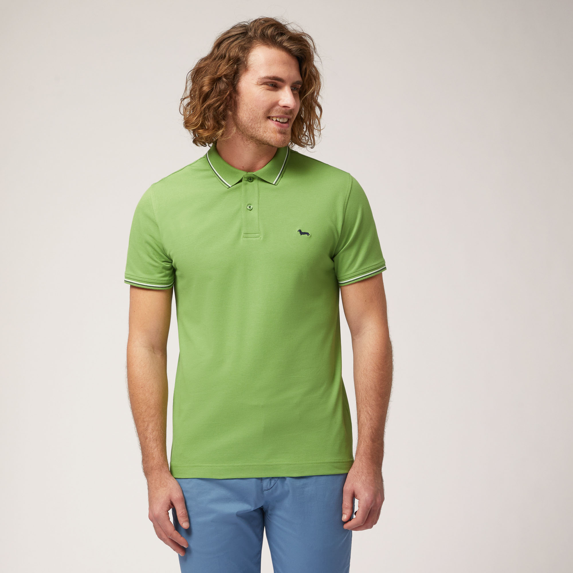 Polo with Striped Details, Green, large