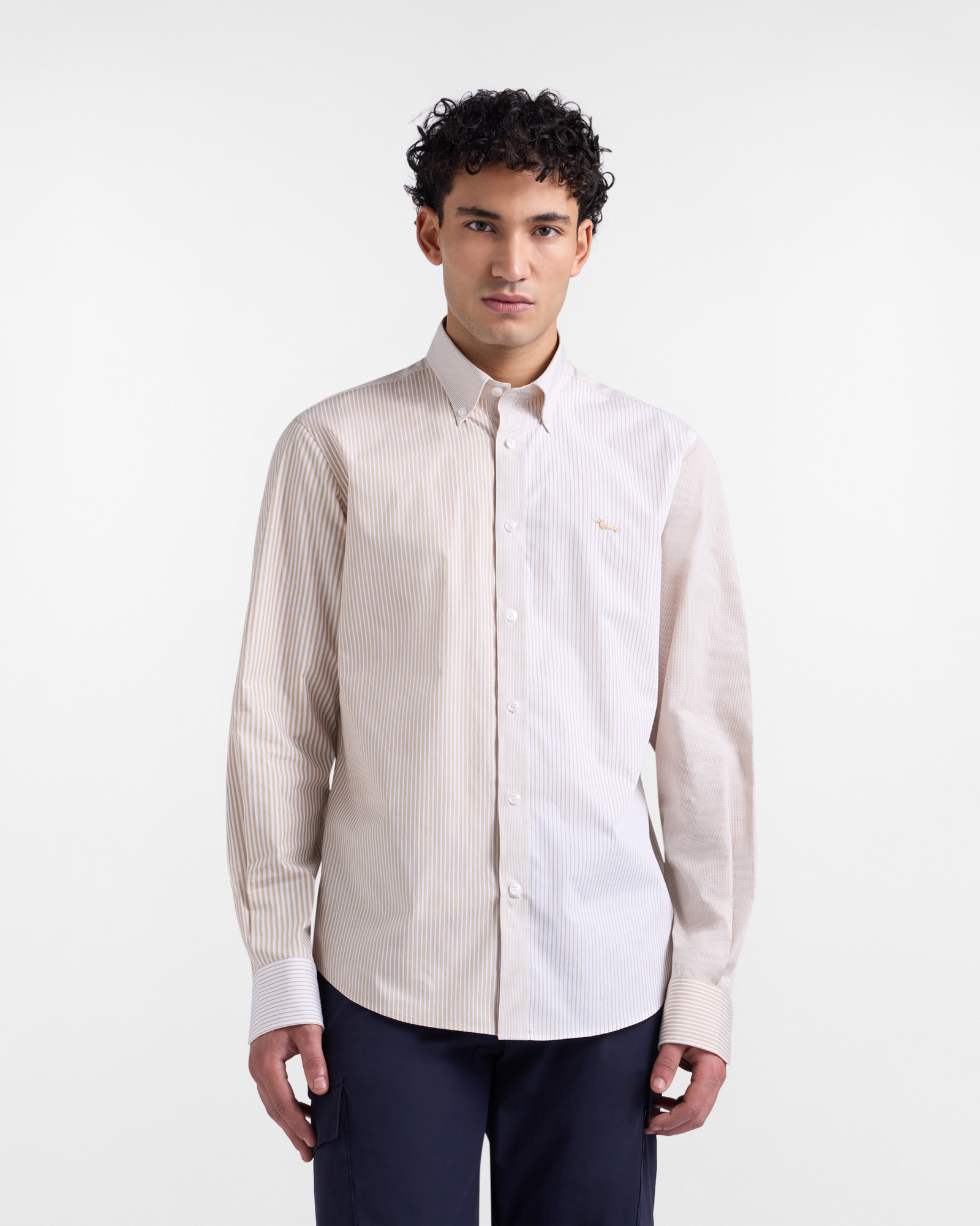 Harmont&Blaine - Camicia Uomo Patchwork Righe, Uomo, Beige, Taglia: 5XL
