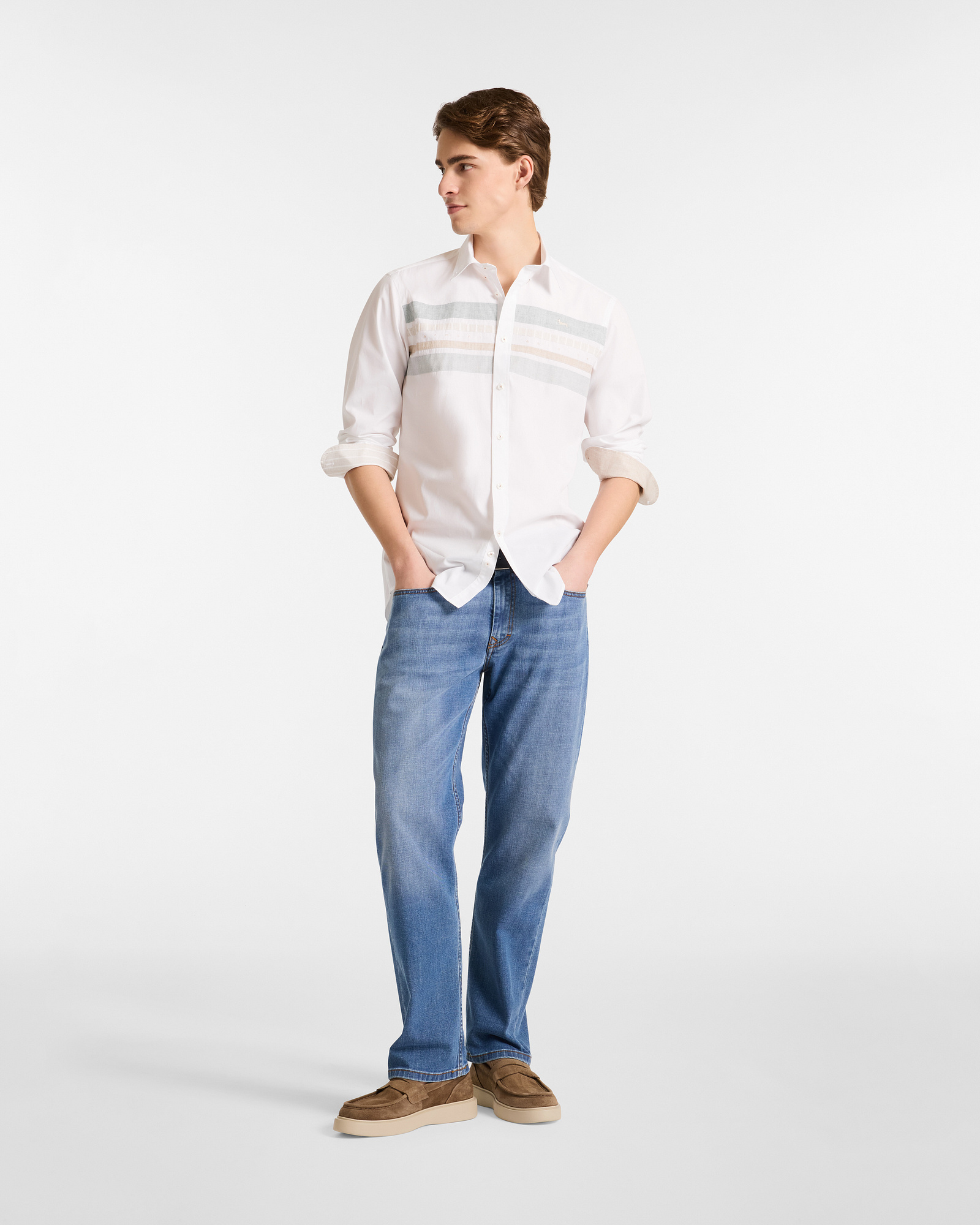 Camisa con Franjas en Contraste, Blanco, large image number 3