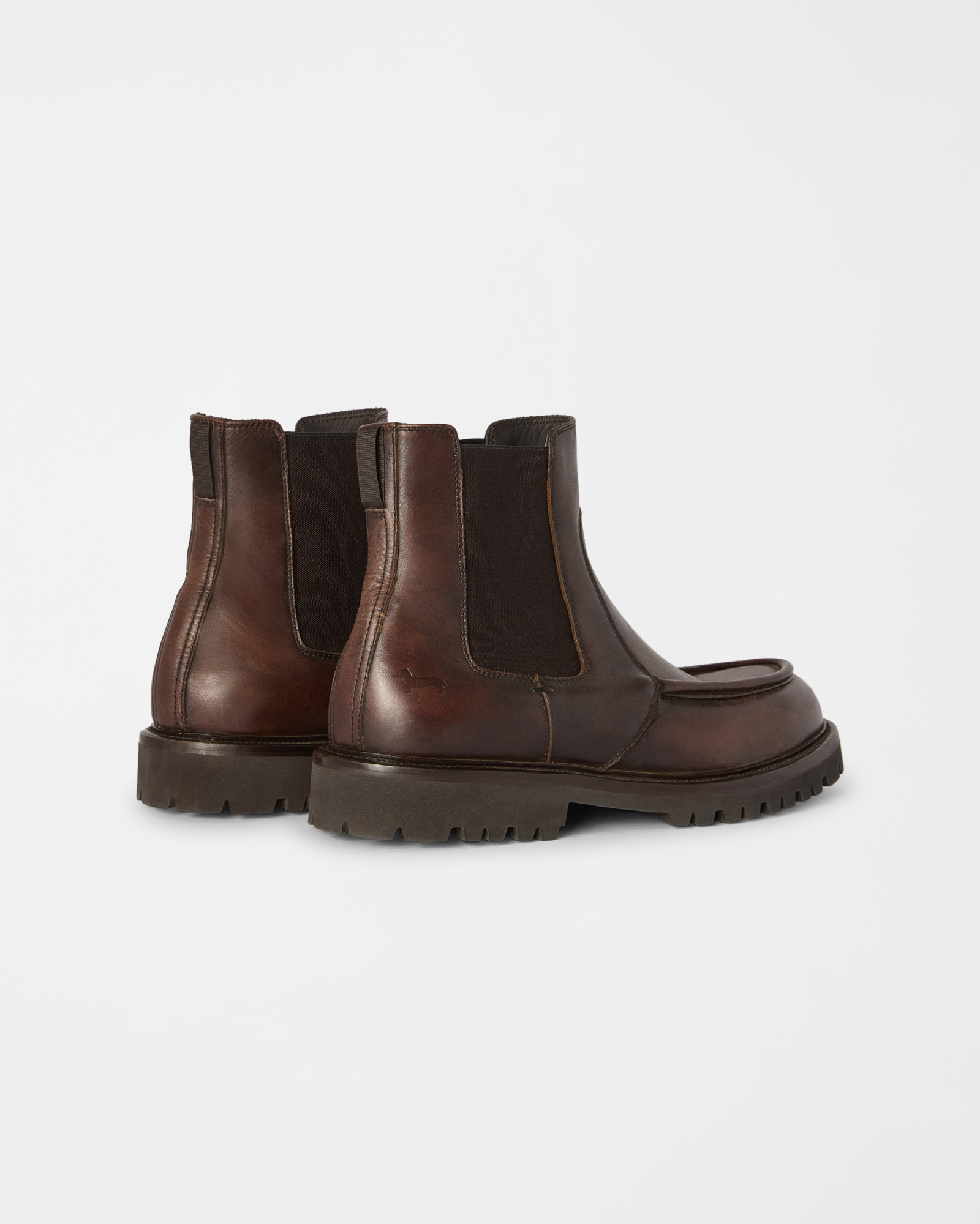 Men&rsquo;s Chelsea boot in pre-faded leather with loafer-style stitched toe, DARK BROWN, large