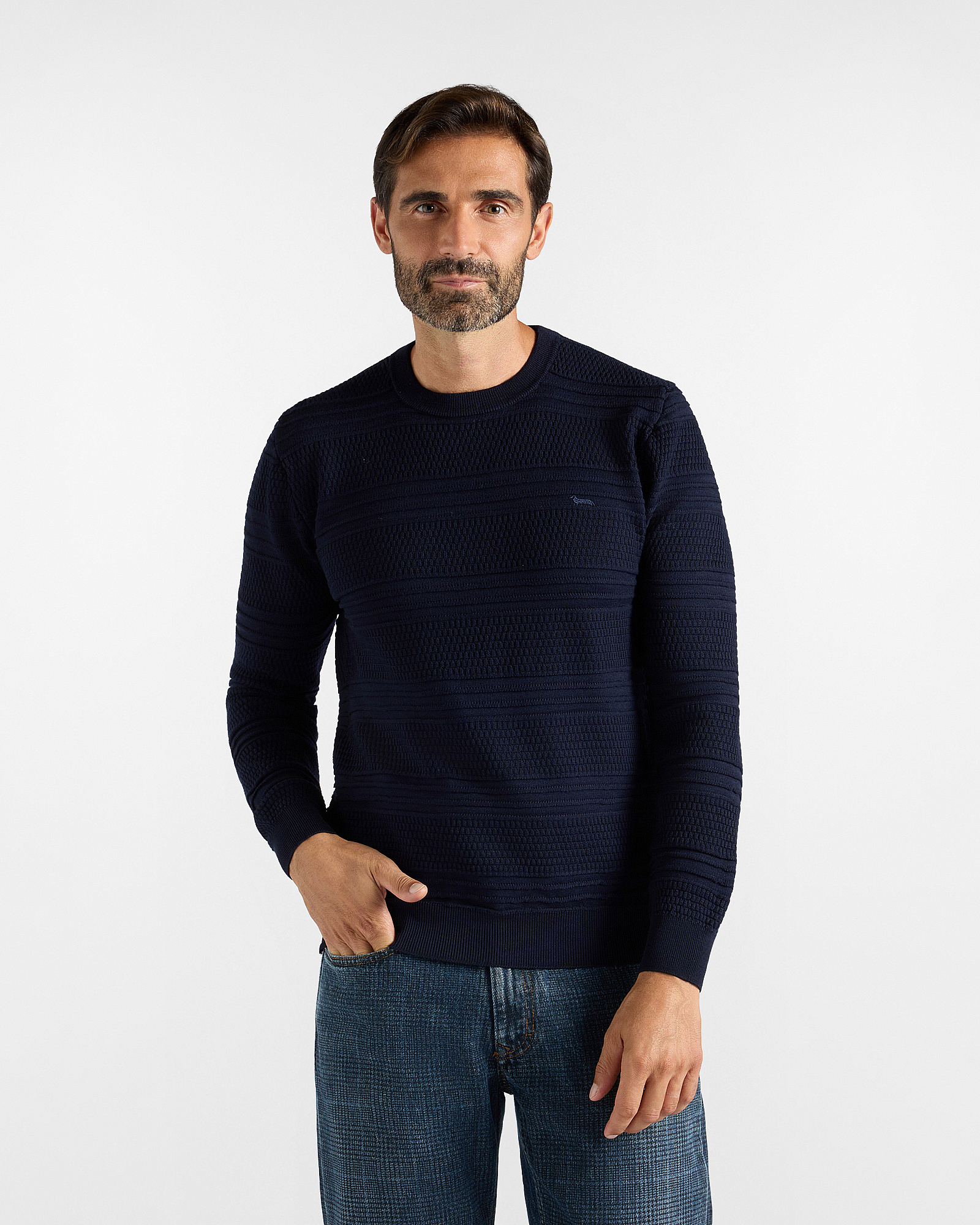 Men's Made in Italy sweater in blue 100% pure wool with regular fit