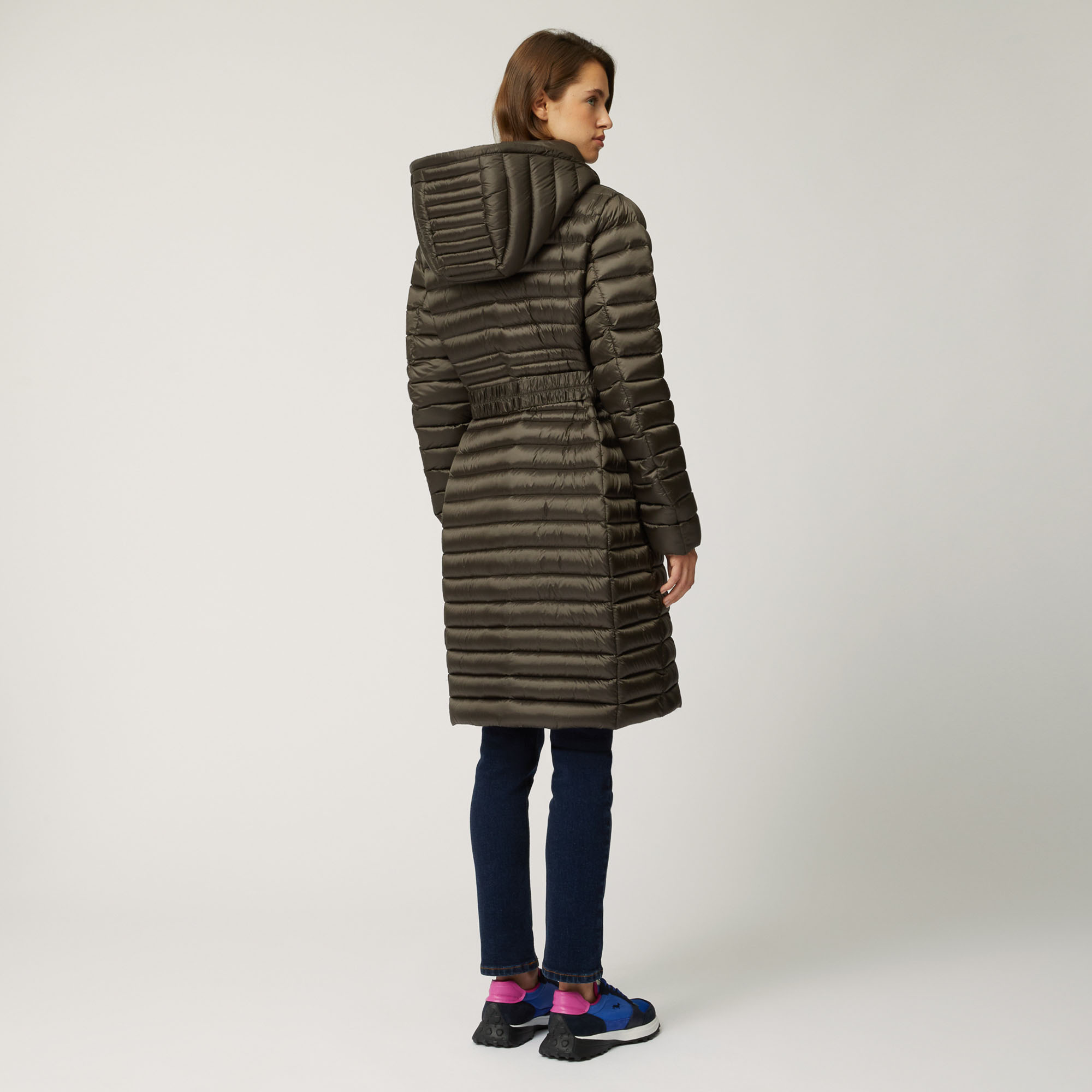 Long Padded Jacket With Hood, Brown, large image number 3