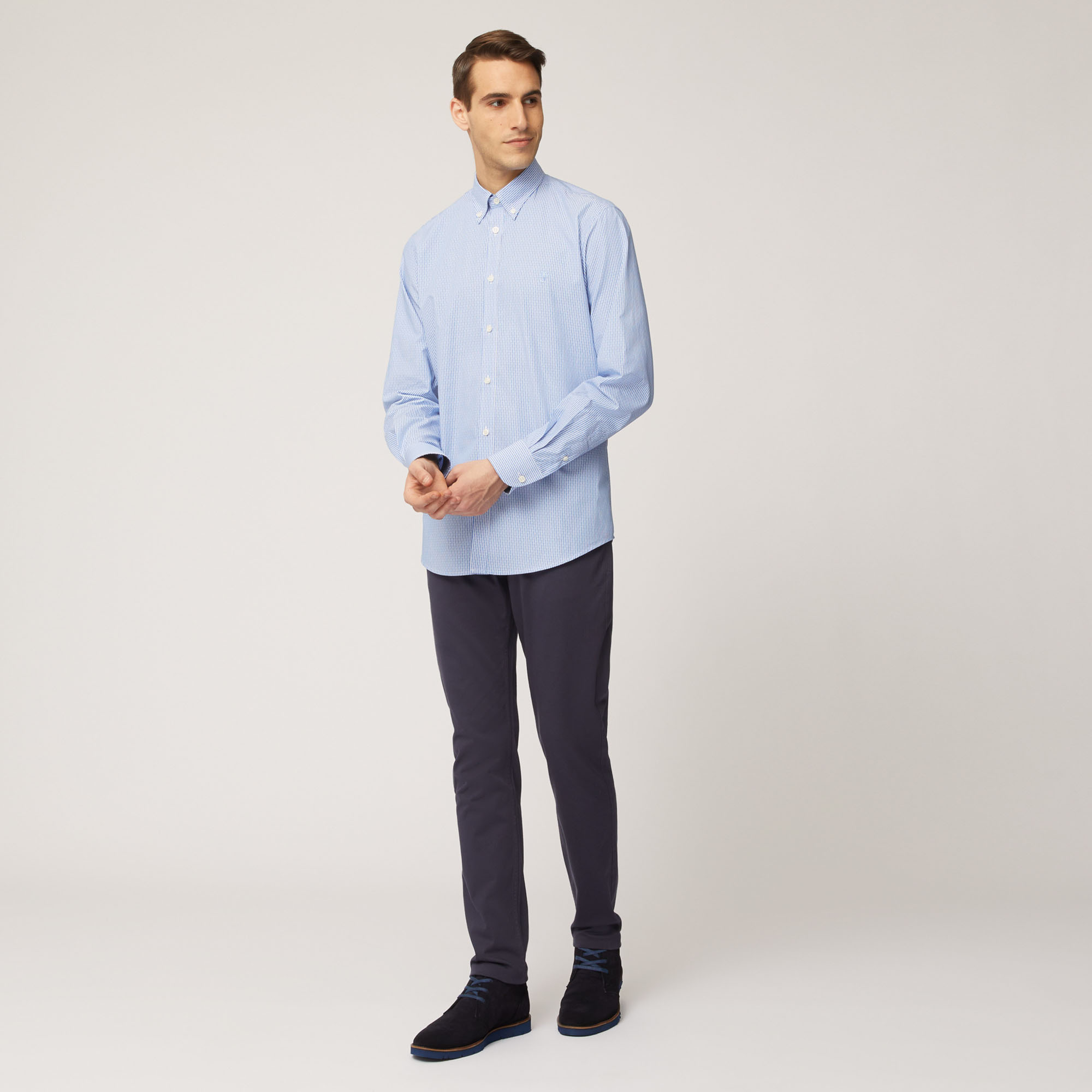 Camicia In Cotone A Righe Sottili , Blu Chiaro, large image number 3