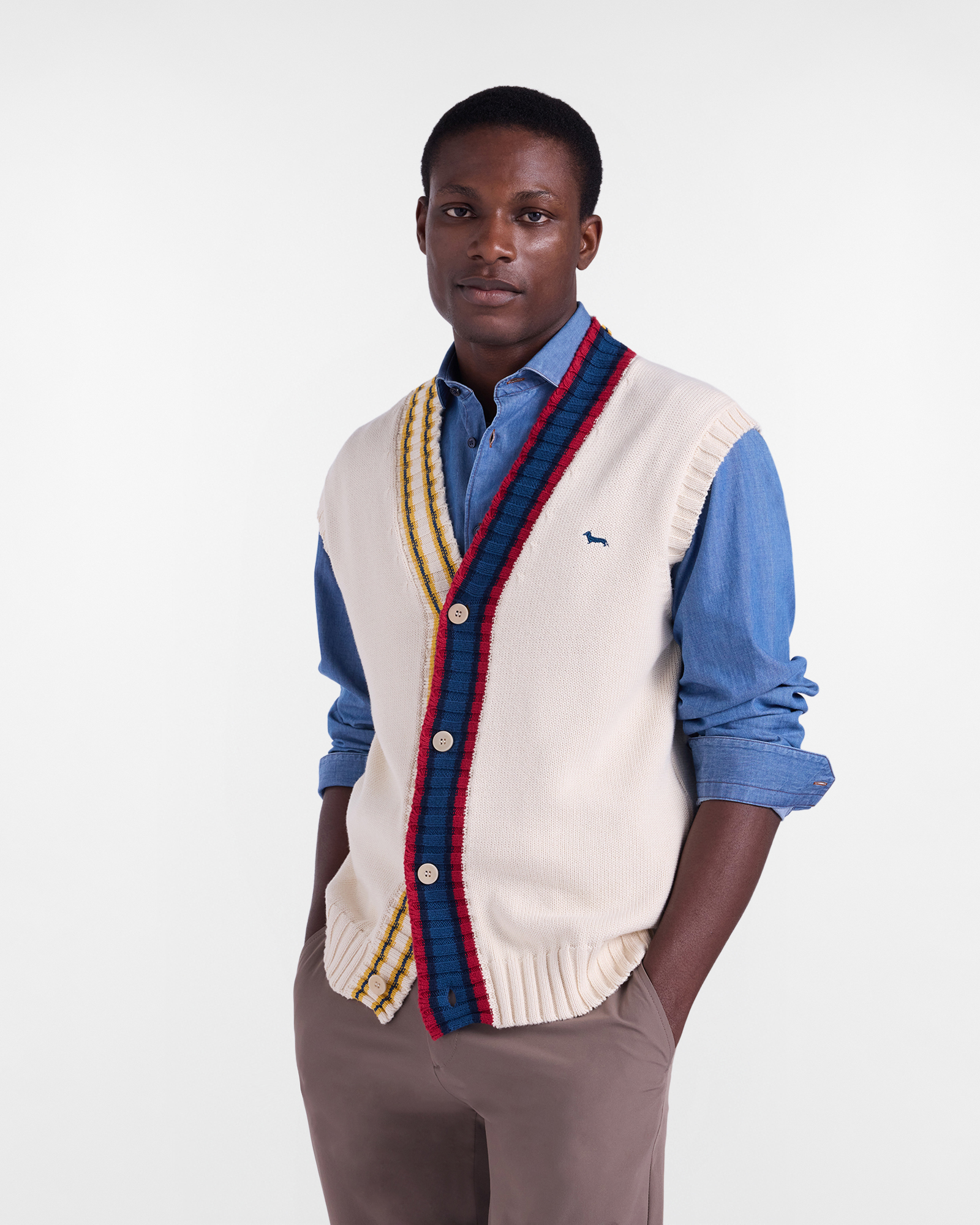 Men's vest with buttons and striped details