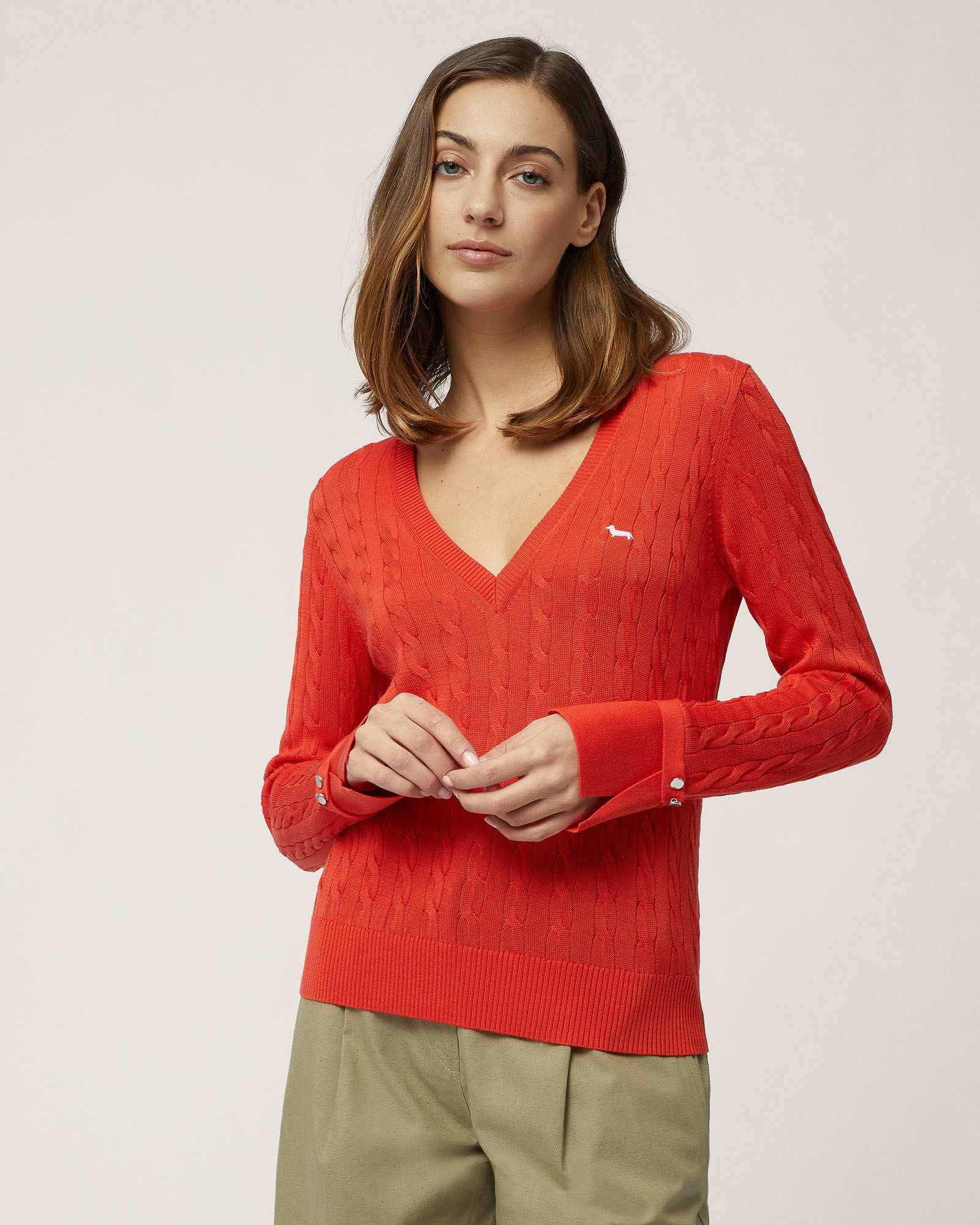 V-Neck Silk-Blend Sweater, Orange, large image number 0