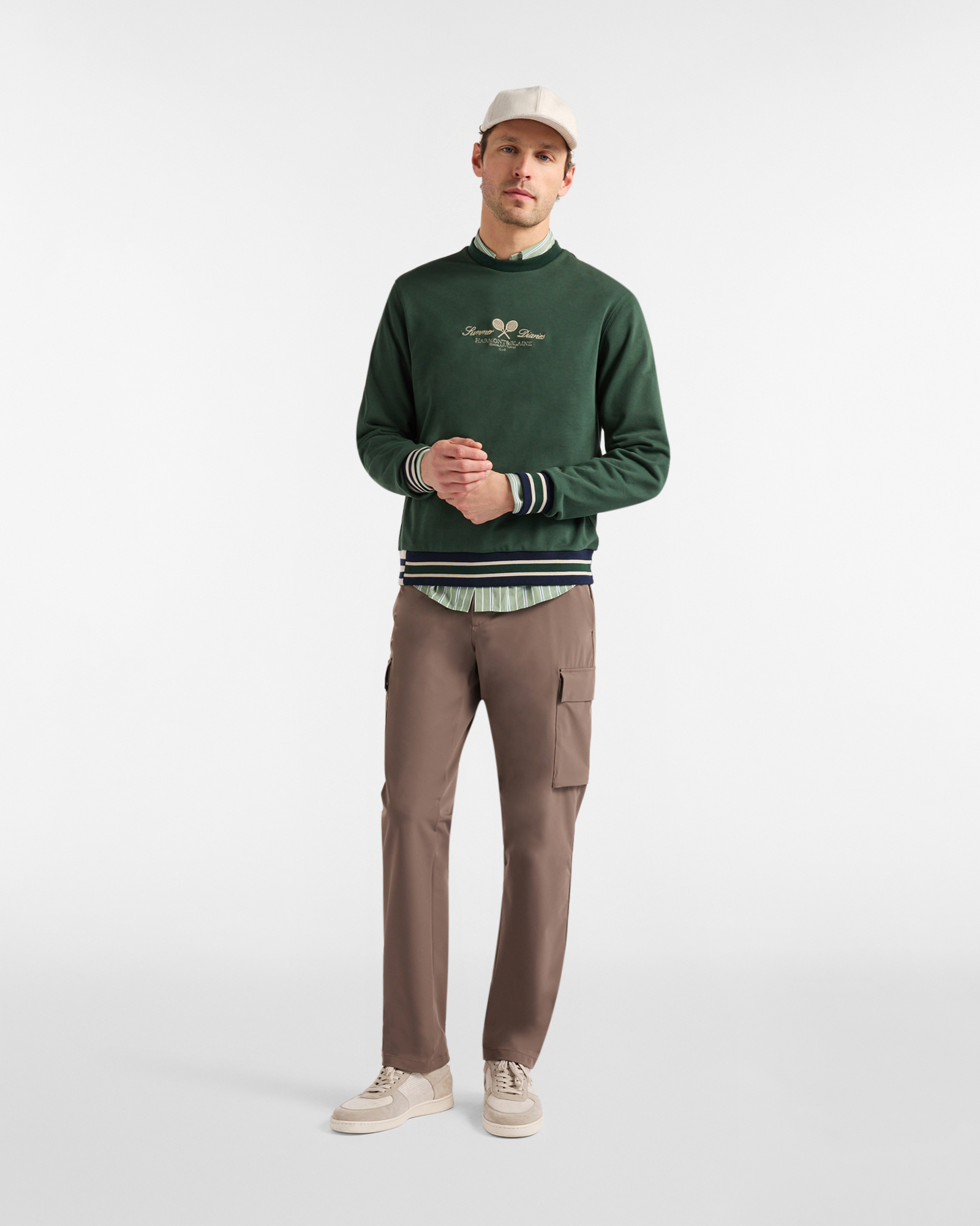 Sudadera con bordado y detalles a rayas., Verde, large image number 3