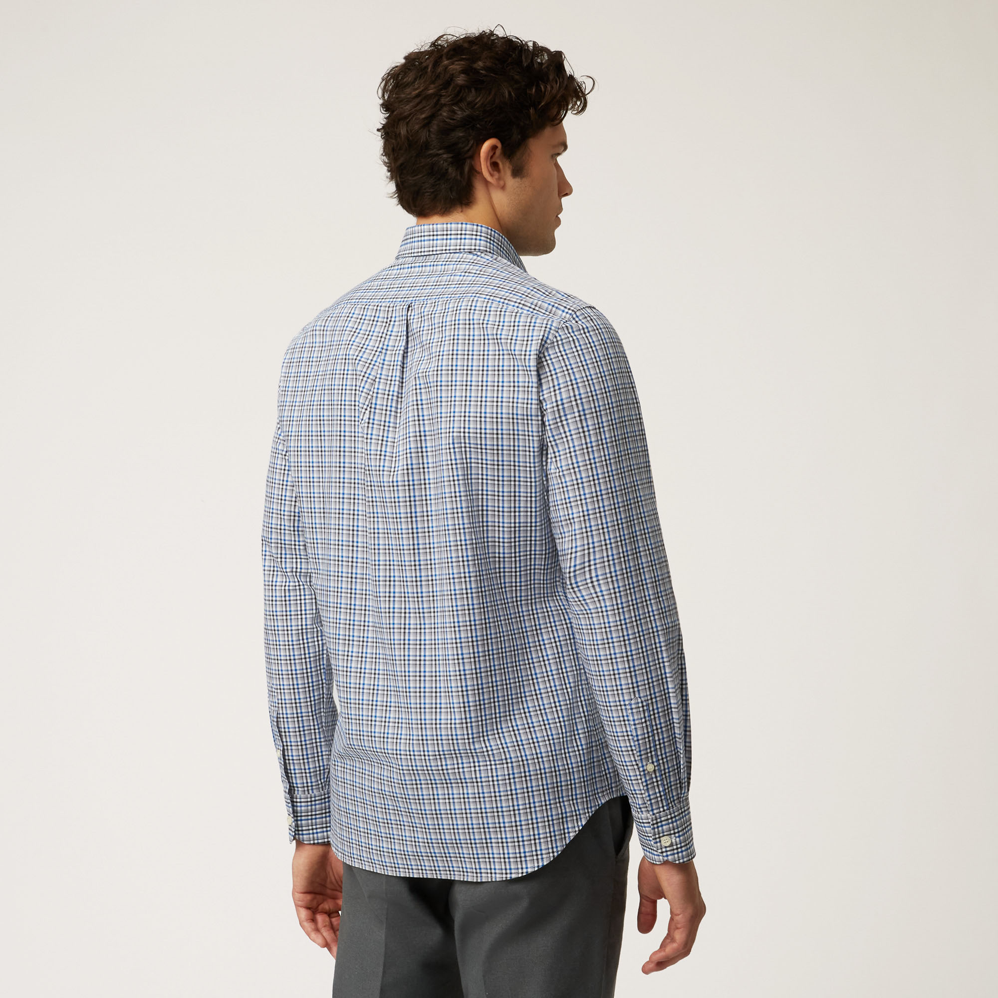 Check Cotton Shirt, Blue, large image number 1