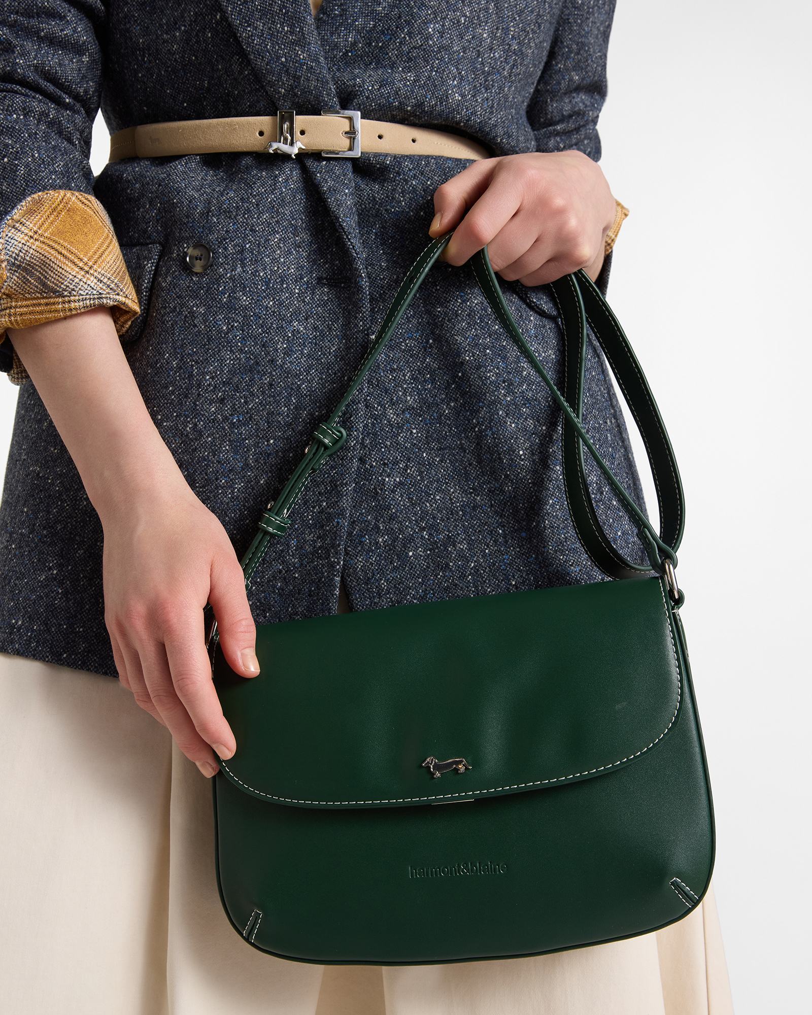 Women's green cross-body bag with flap