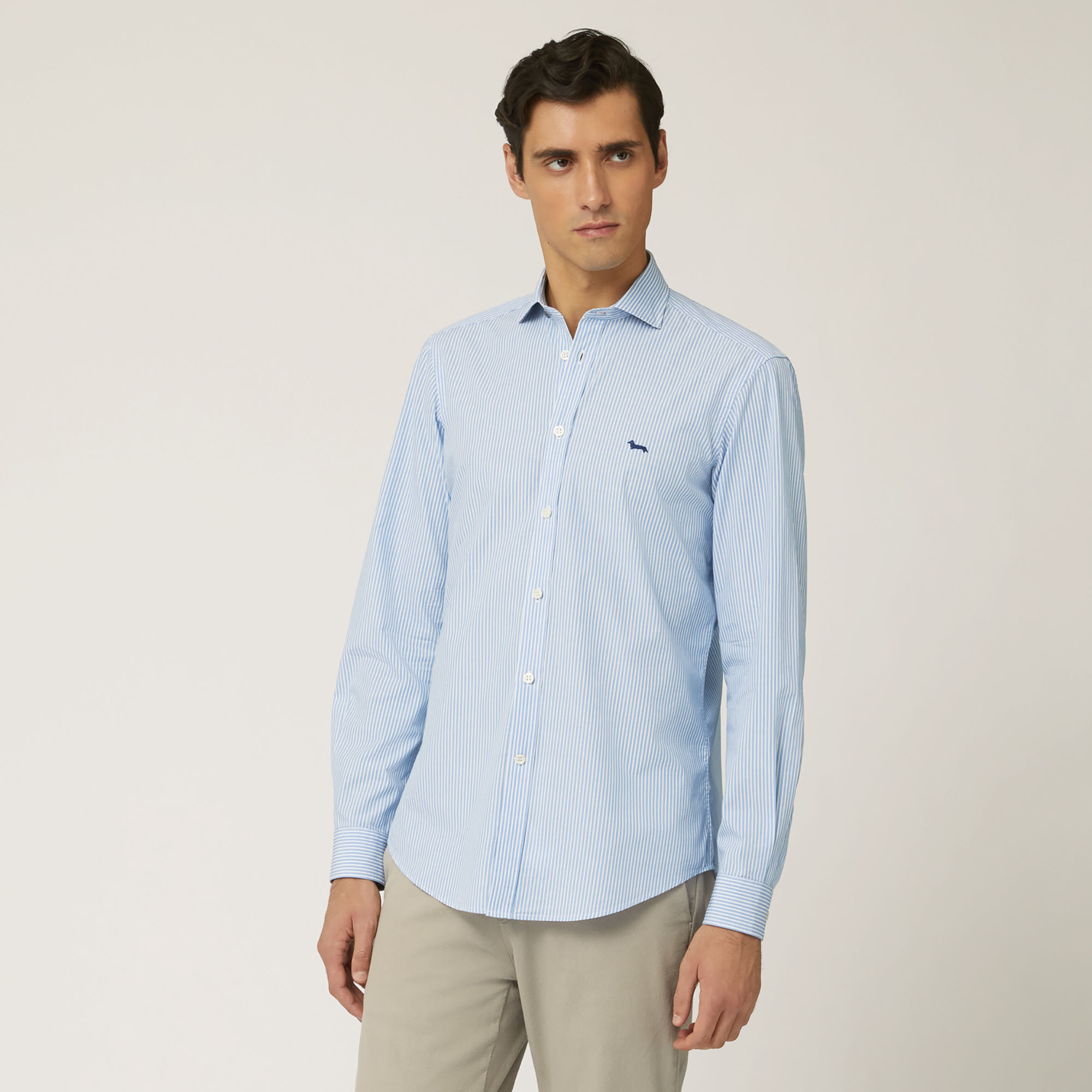 Camicia In Cotone Organico Con Microrighe, Azzurro, large
