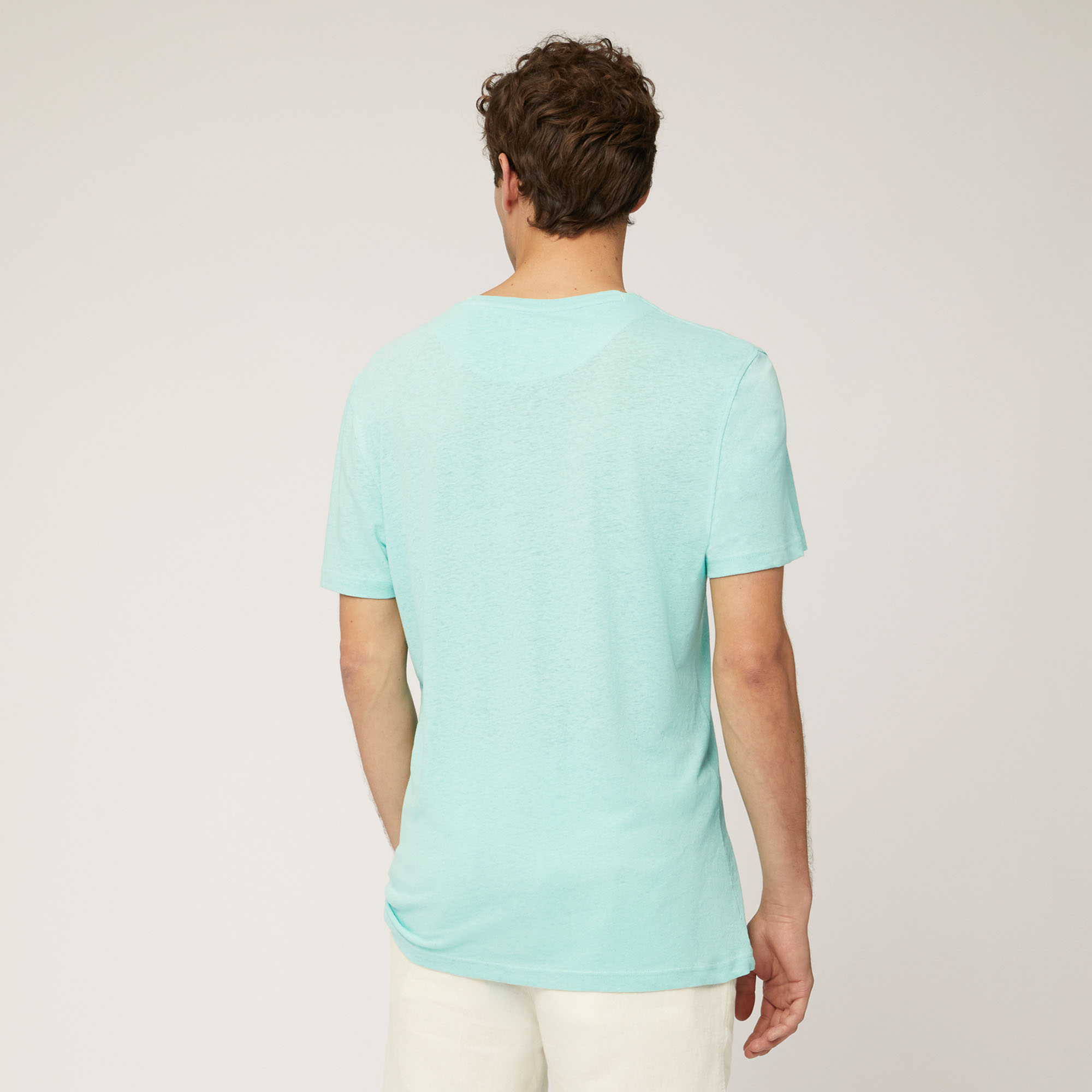 Linen and Cotton T-Shirt, Light Blue, large image number 1