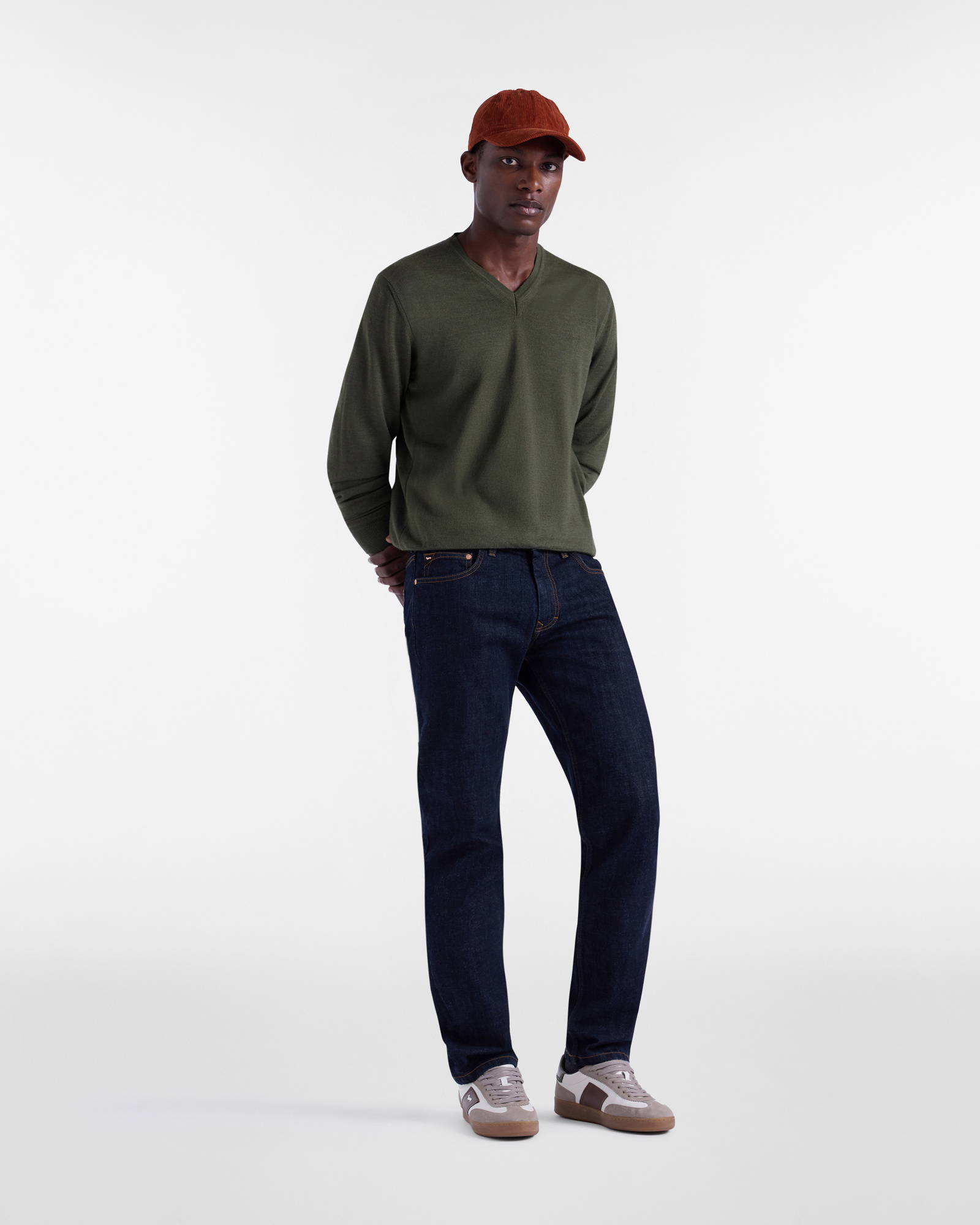 V-Neck Sweater, Olive Green, large image number 3