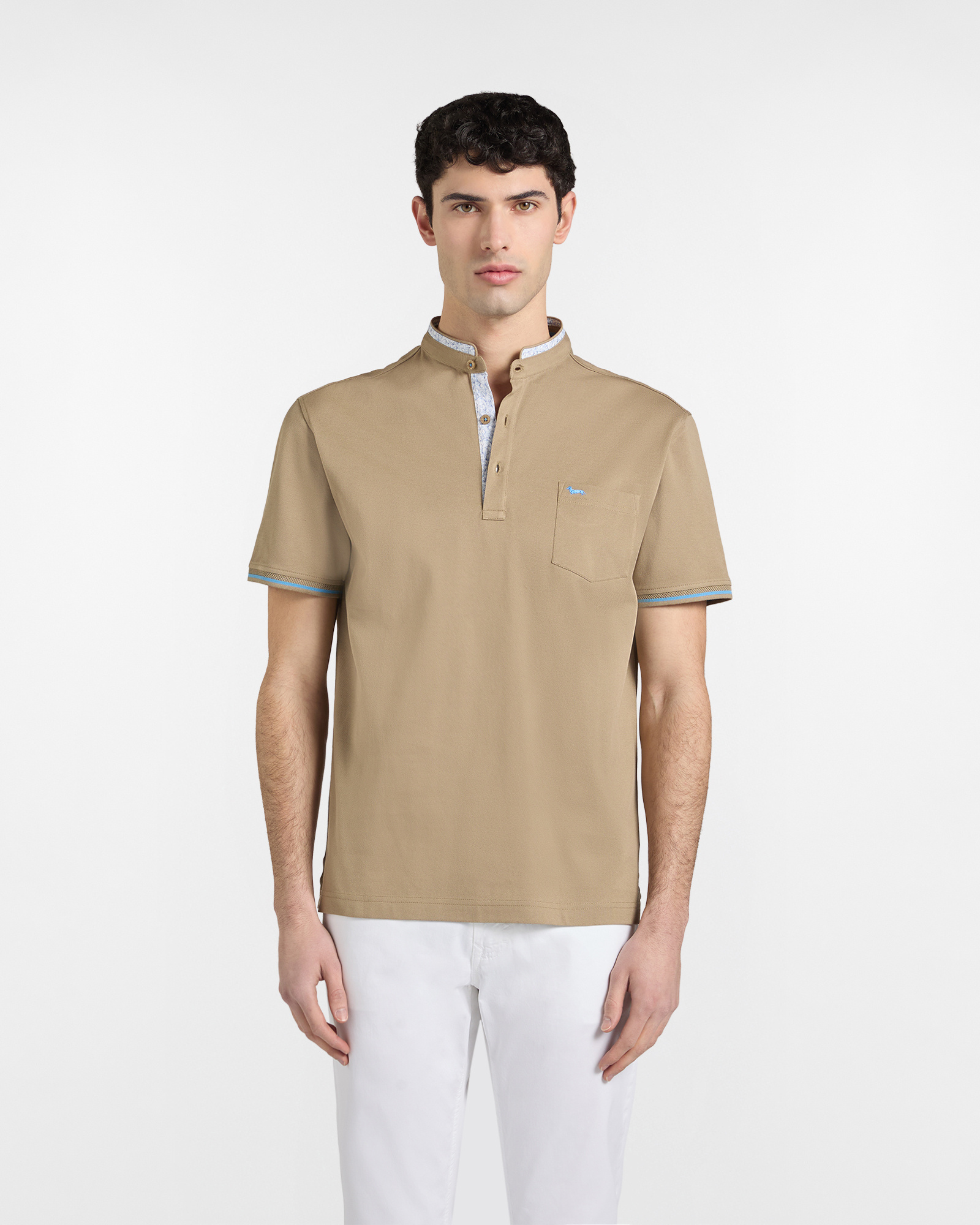 Men's polo shirt with mandarin collar