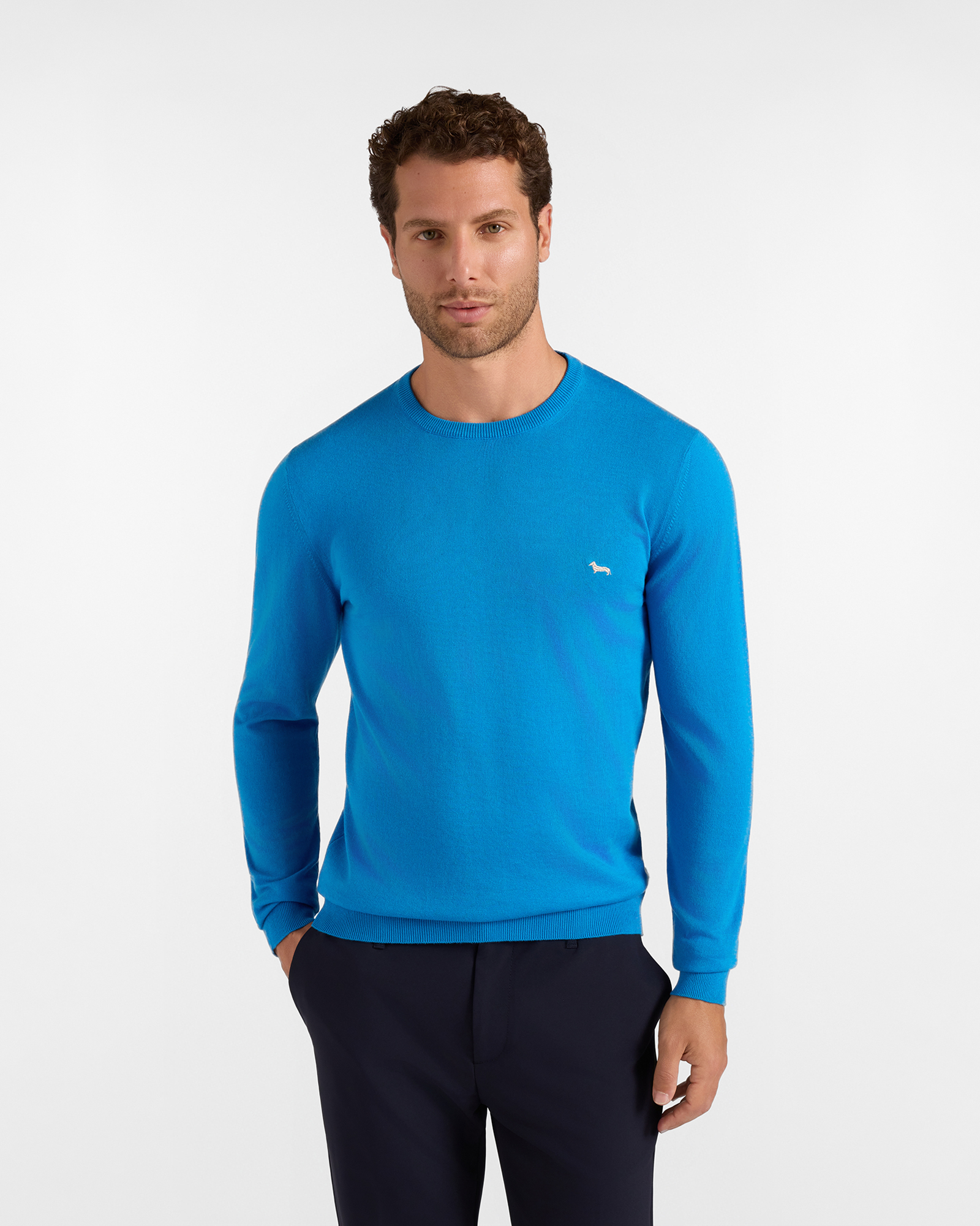 Men's Made in Italy sweater in a blue cotton and cashmere blend with regular fit