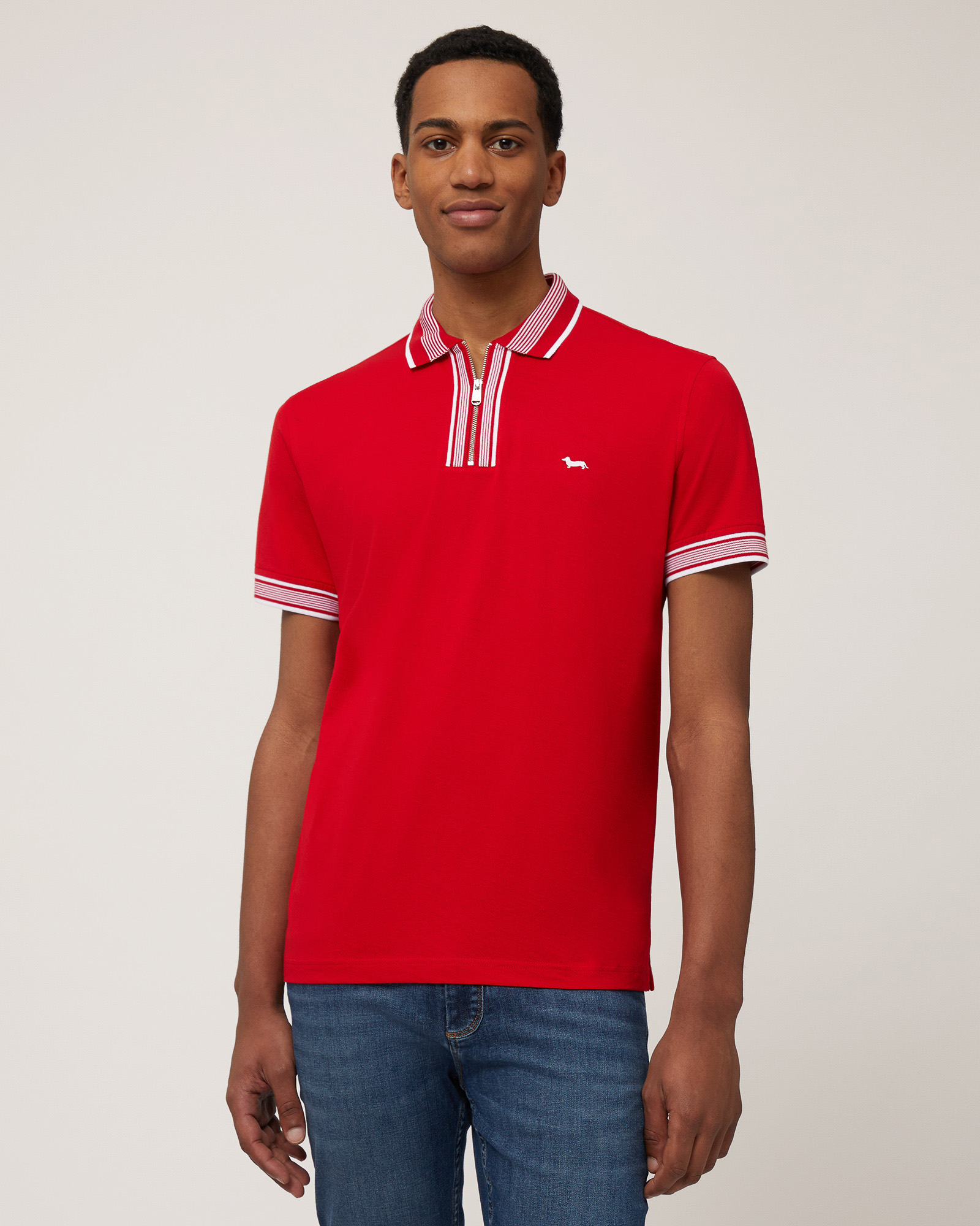 Polo In Cotone Con Zip, Rosso Intenso, large