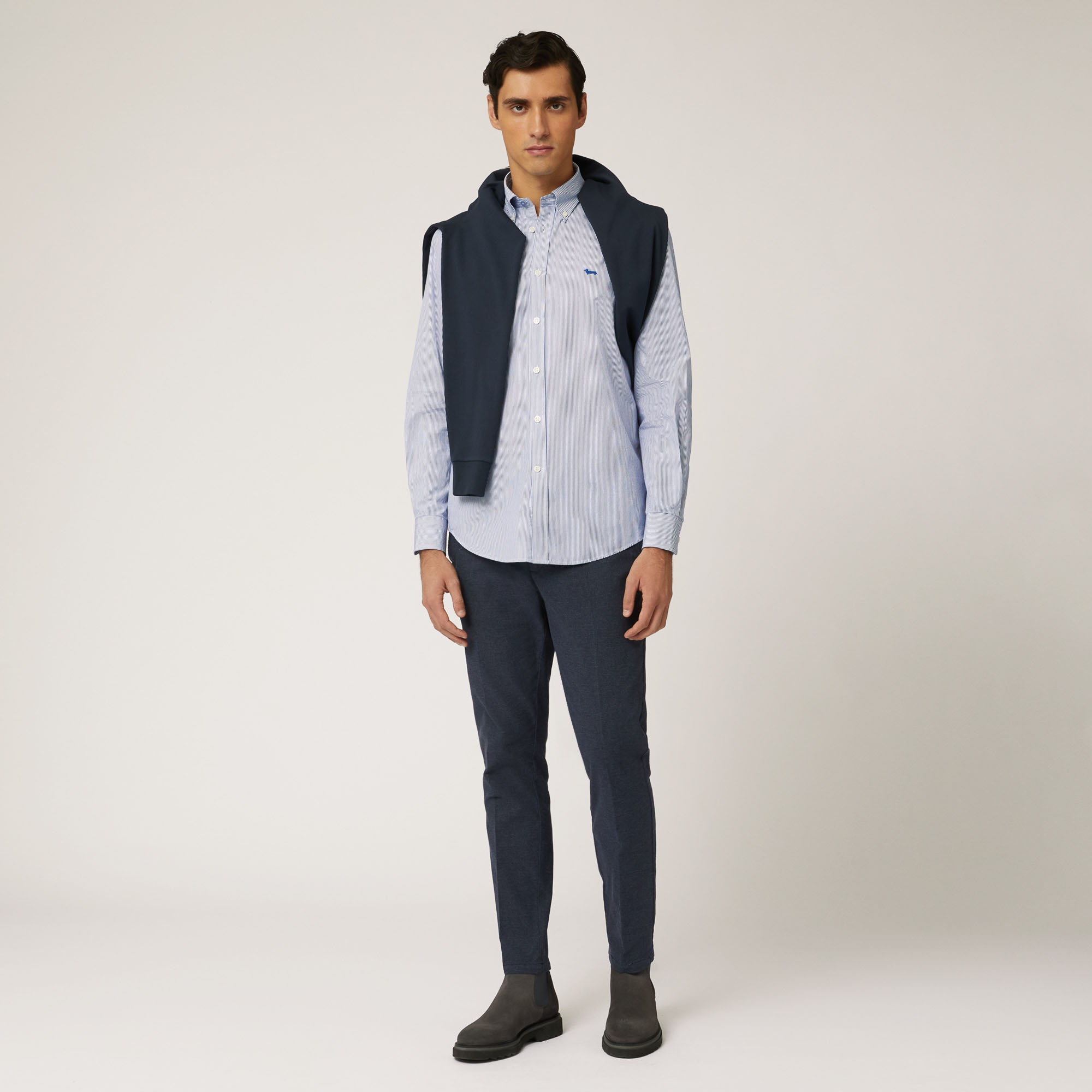 Organic Microstriped Cotton Shirt With Contrasting Inner Detail, Blue, large image number 3