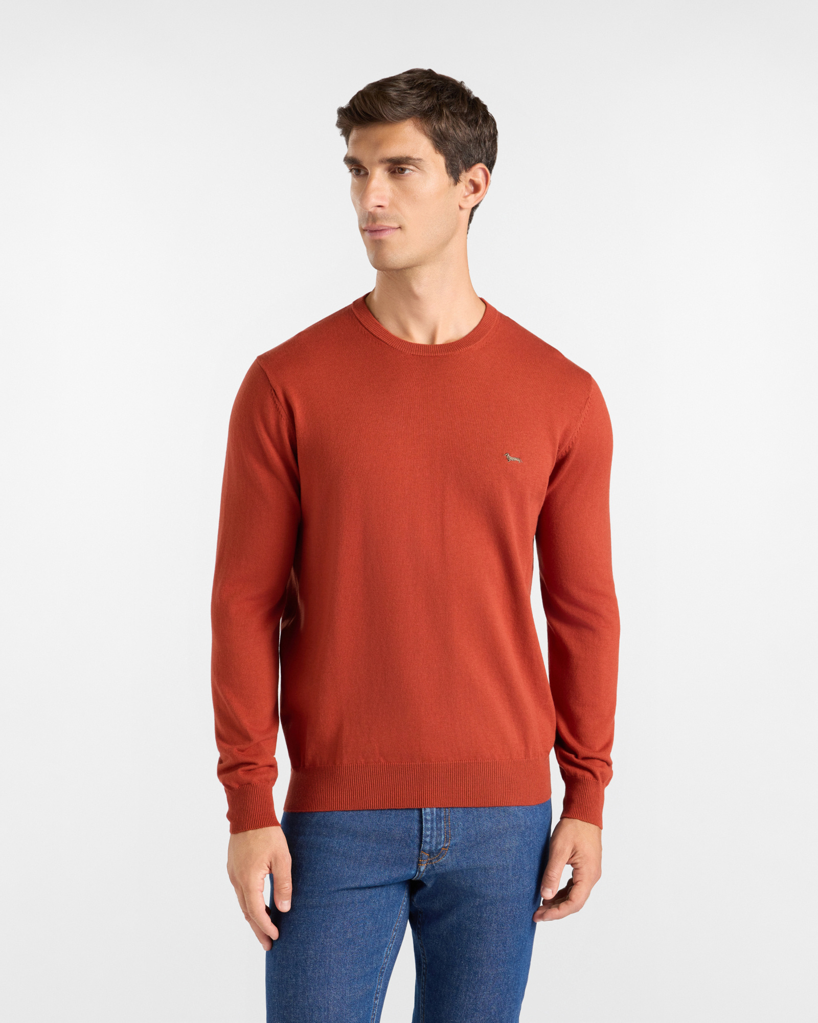 Men's regular fit sweater in a red wool and cotton blend