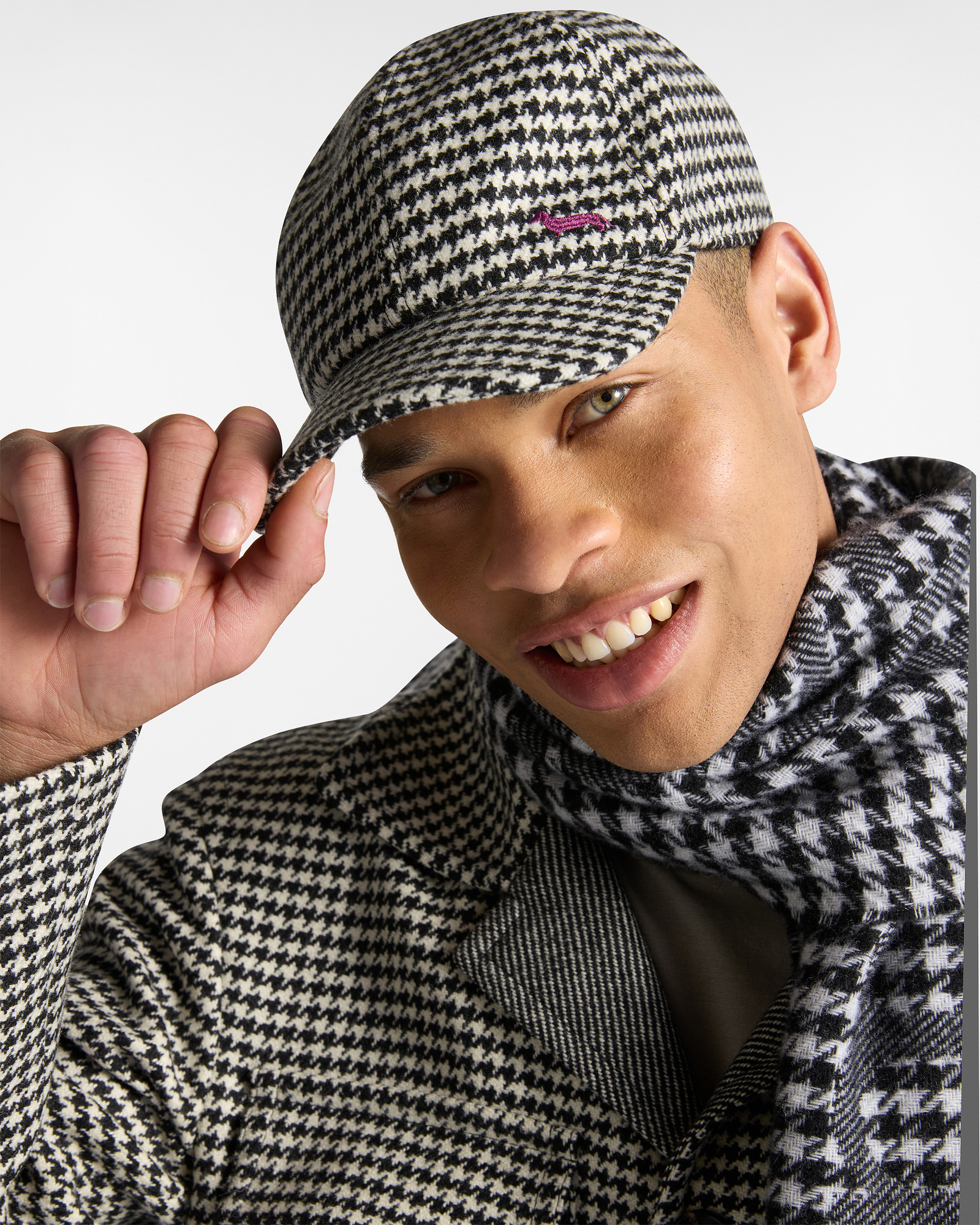 Houndstooth Wool Baseball Cap, Black, large image number 3