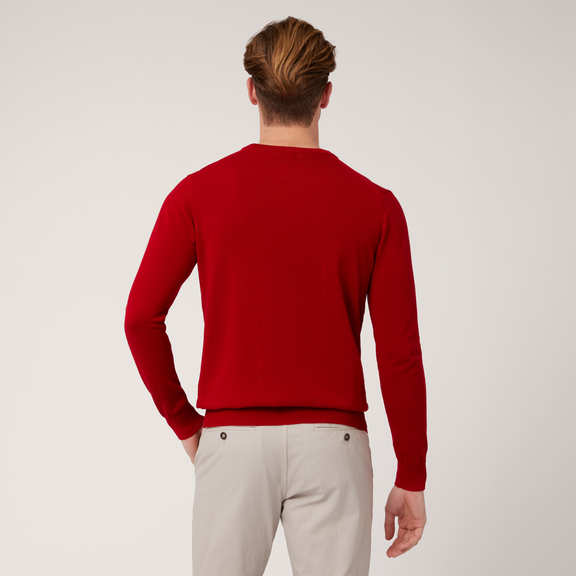Pullover Girocollo In Cotone, Rosso, large image number 1