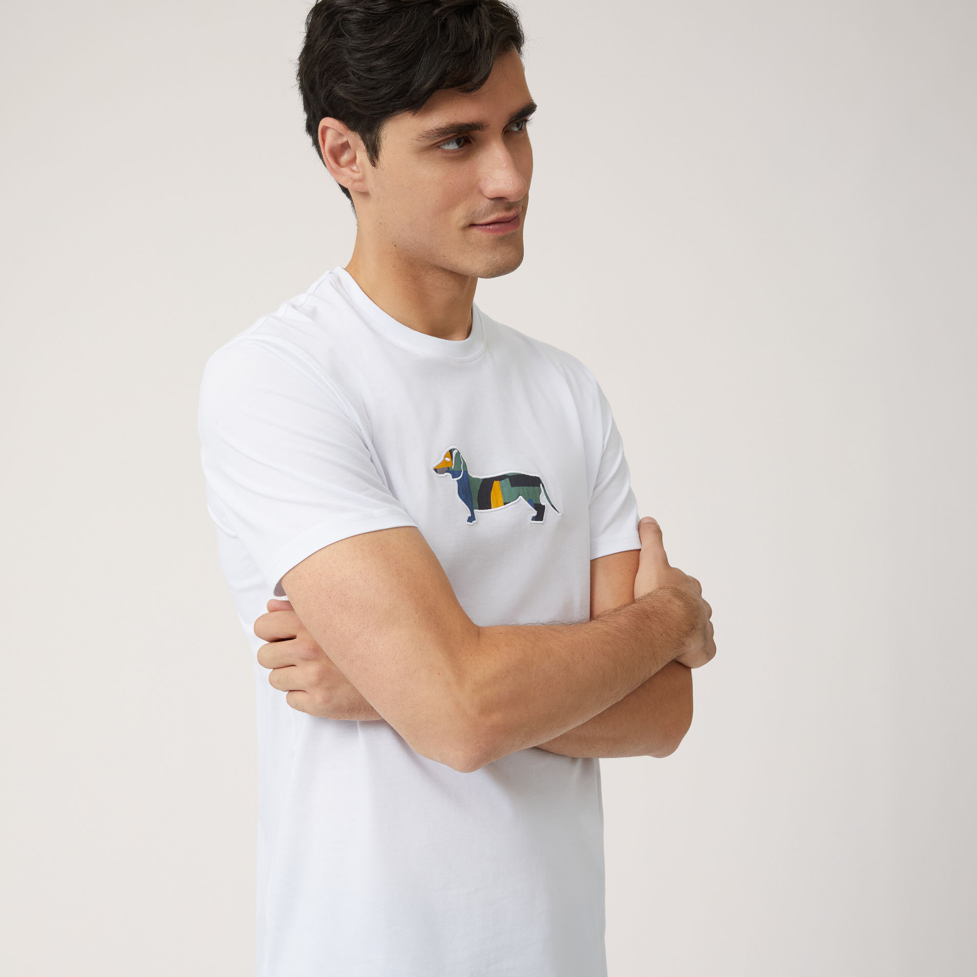 T-Shirt In Cotone Con Bassotto Multicolor, Bianco, large image number 2