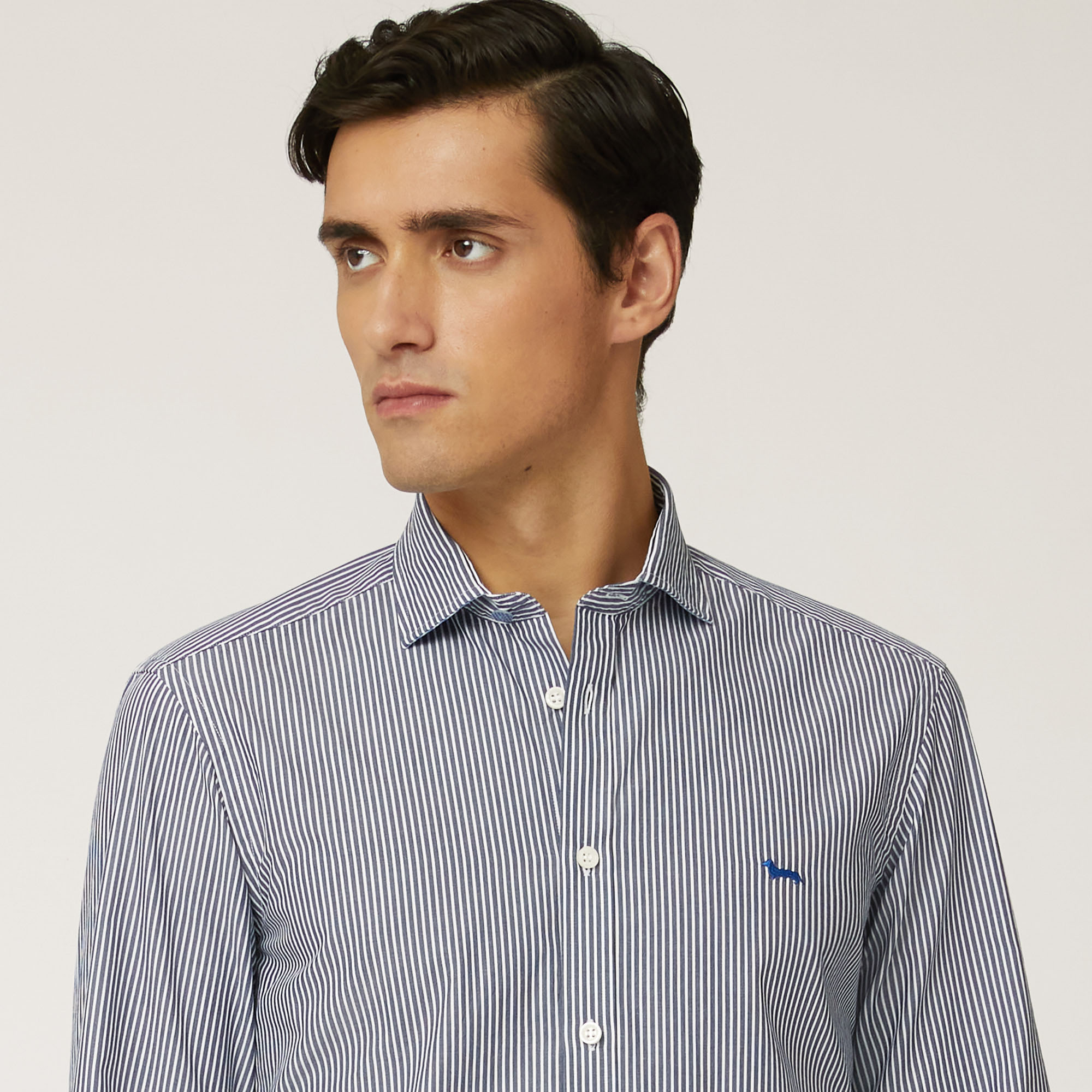 Camicia In Cotone Organico Con Microrighe, Blu Sport, large image number 2