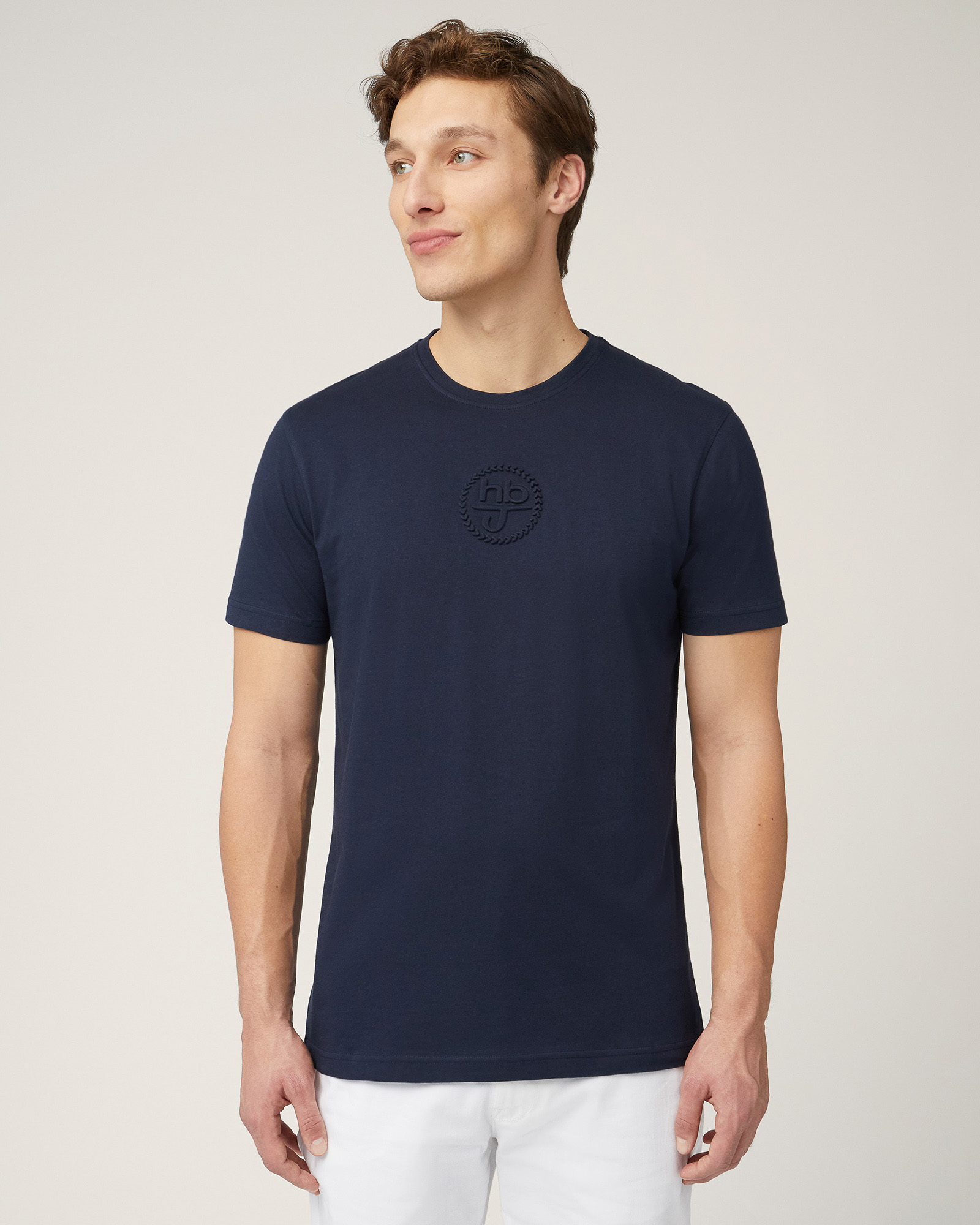 T-Shirt Con Stampa Monogramma, Blu Scuro, large