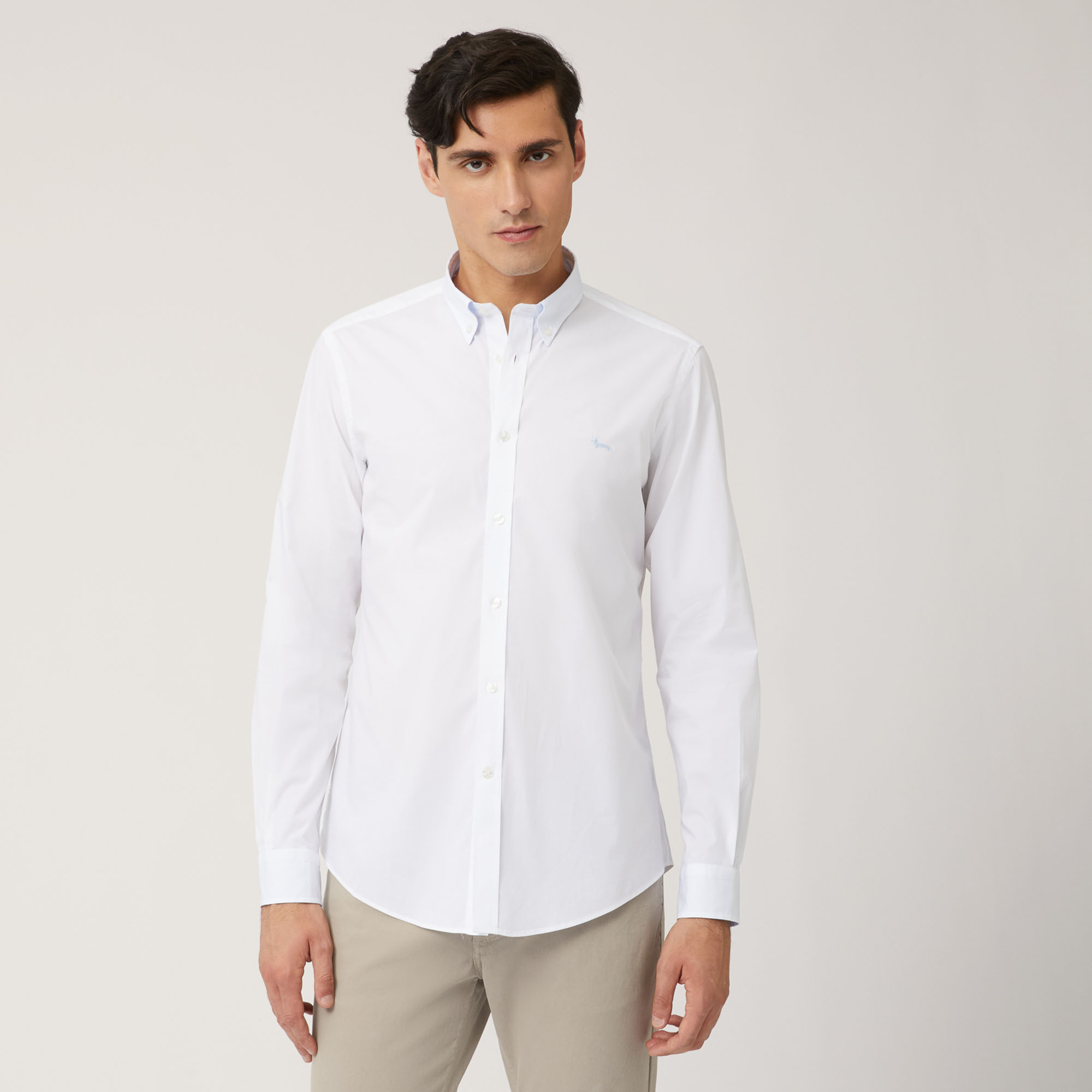 Camisa De Algodón Con Interiores A Contraste, Blanco, large