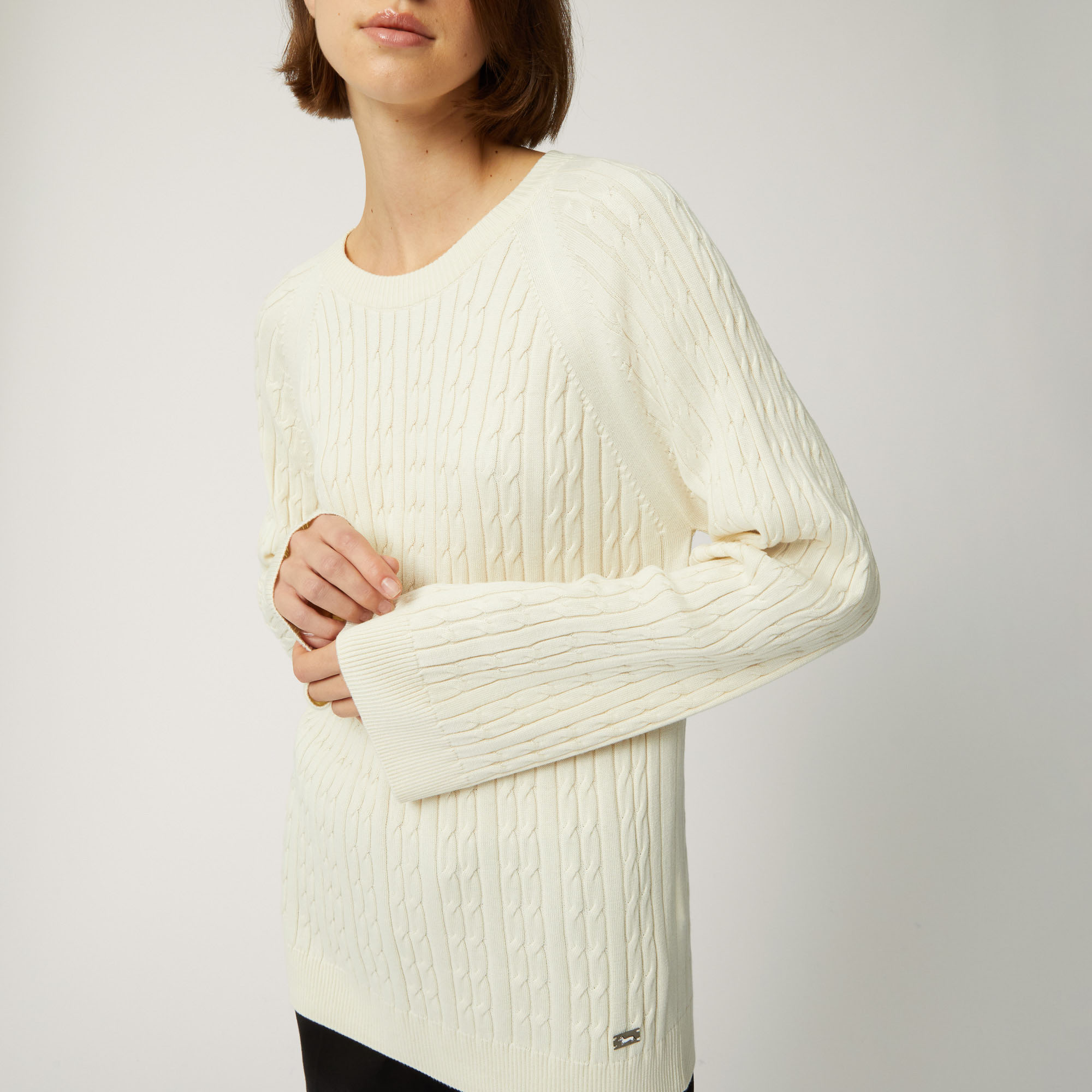 Braided Crew-Neck Pullover, White, large image number 2