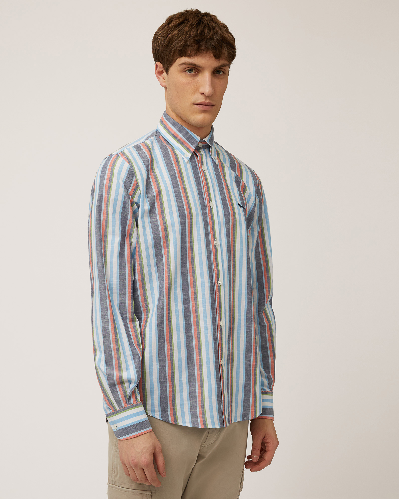 Linen Striped Shirt, Navy Blue, large image number 0