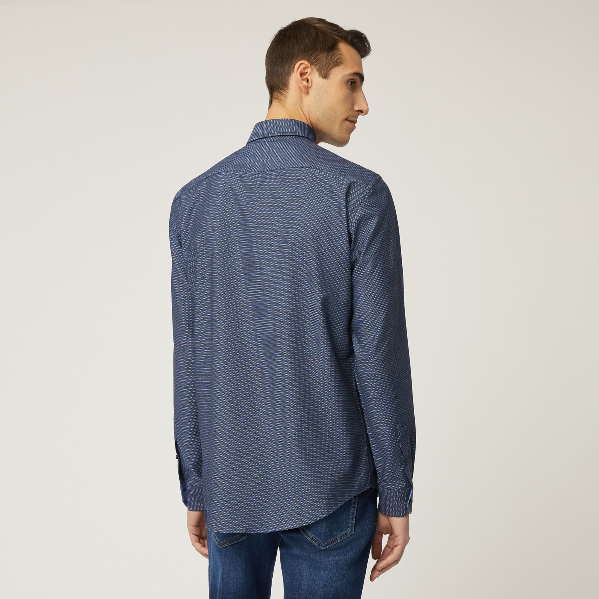 Camicia Narrow Fit In Micro Fantasia, Blu, large image number 1