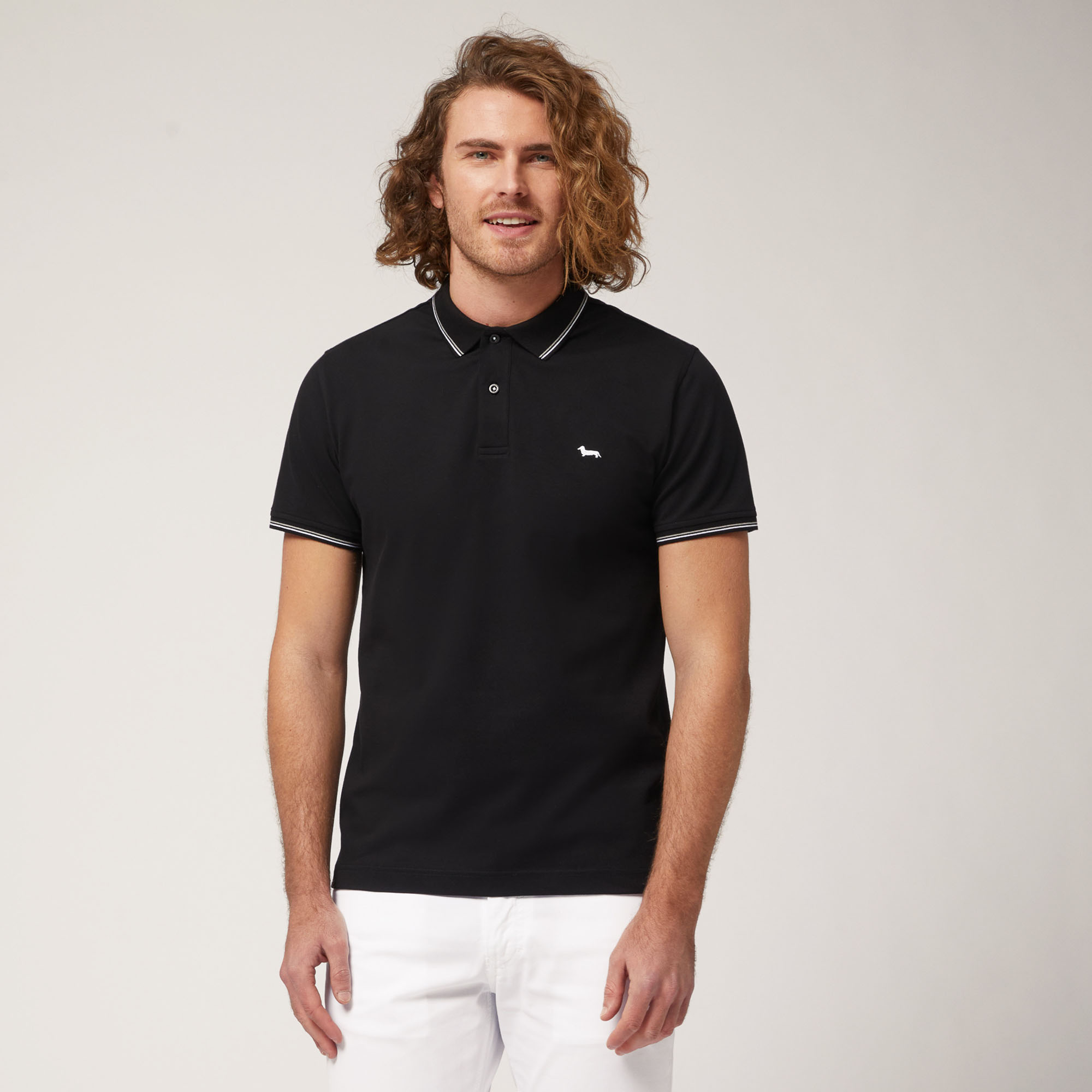 Polo with Striped Details, Black, large