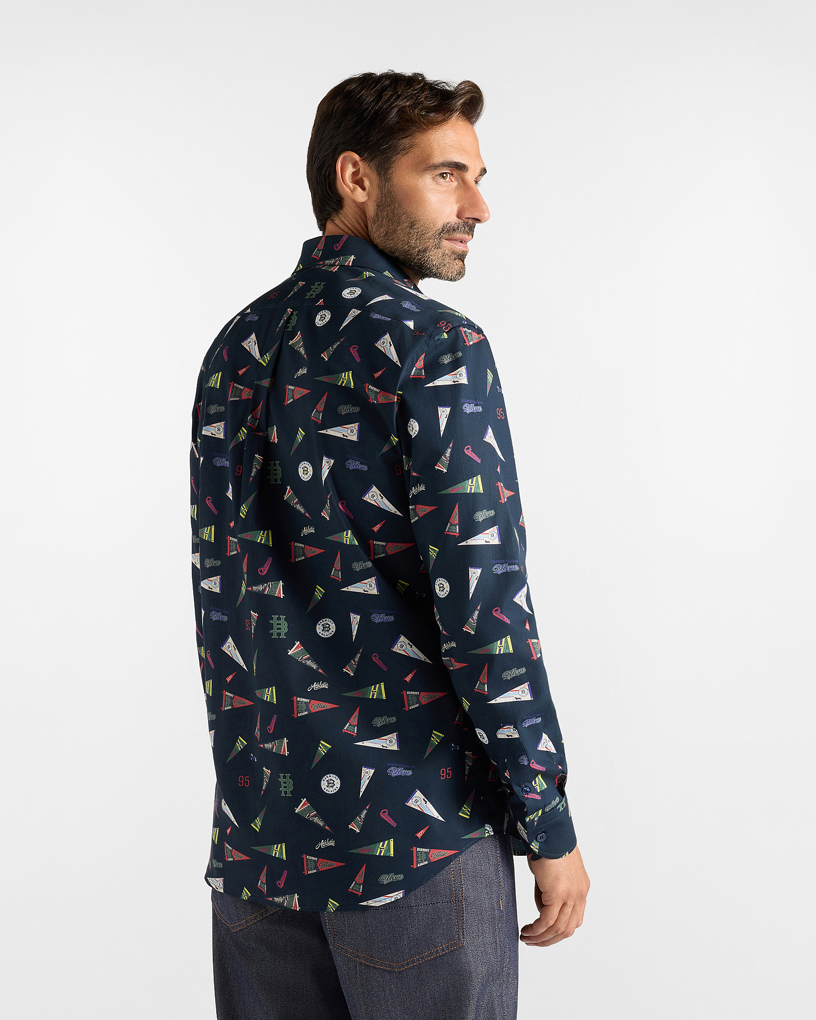 POPLIN SHIRT WITH FLAG PRINT, NAVY BLUE, large image number 2