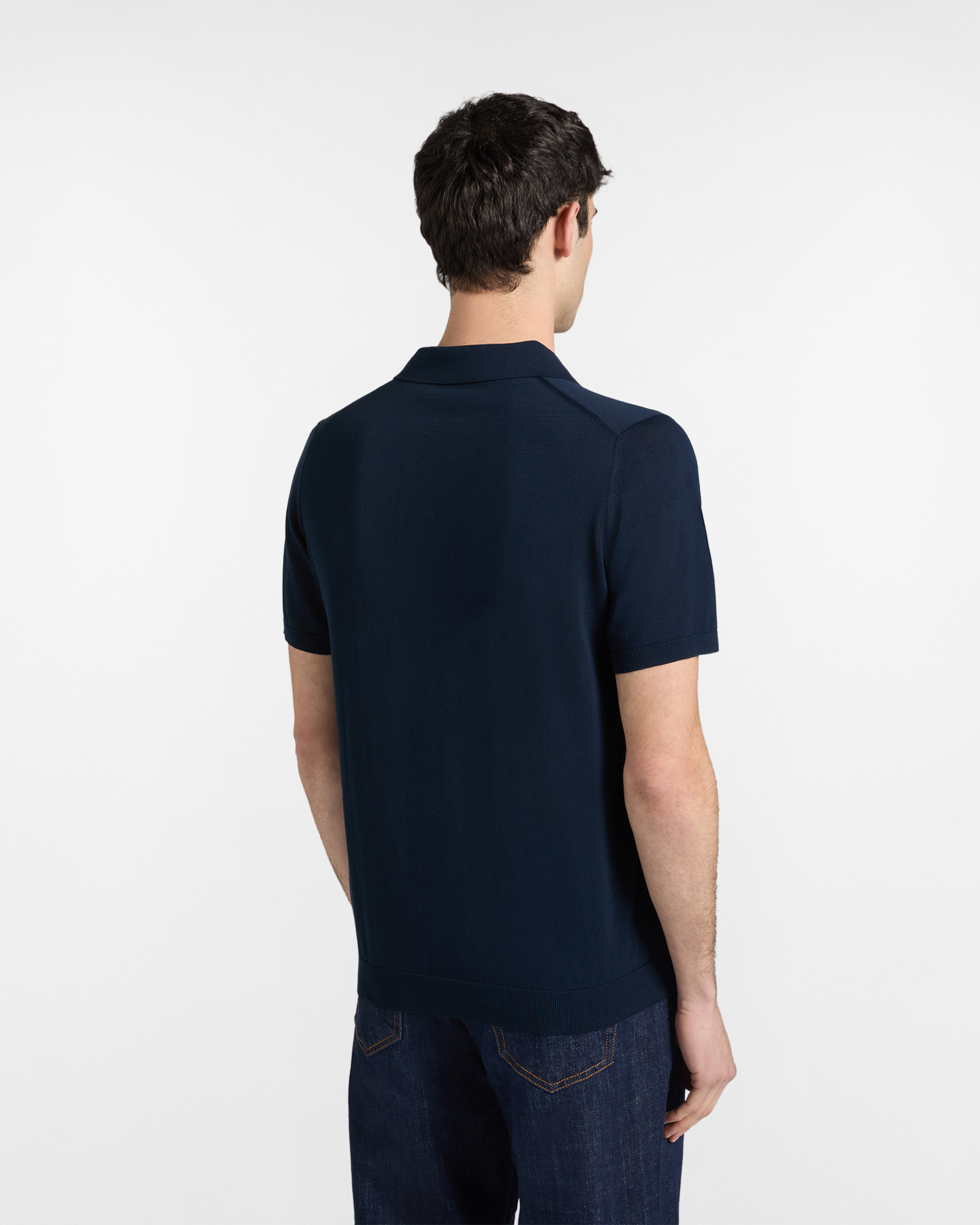 V-neck knit polo shirt, Blue, large image number 1