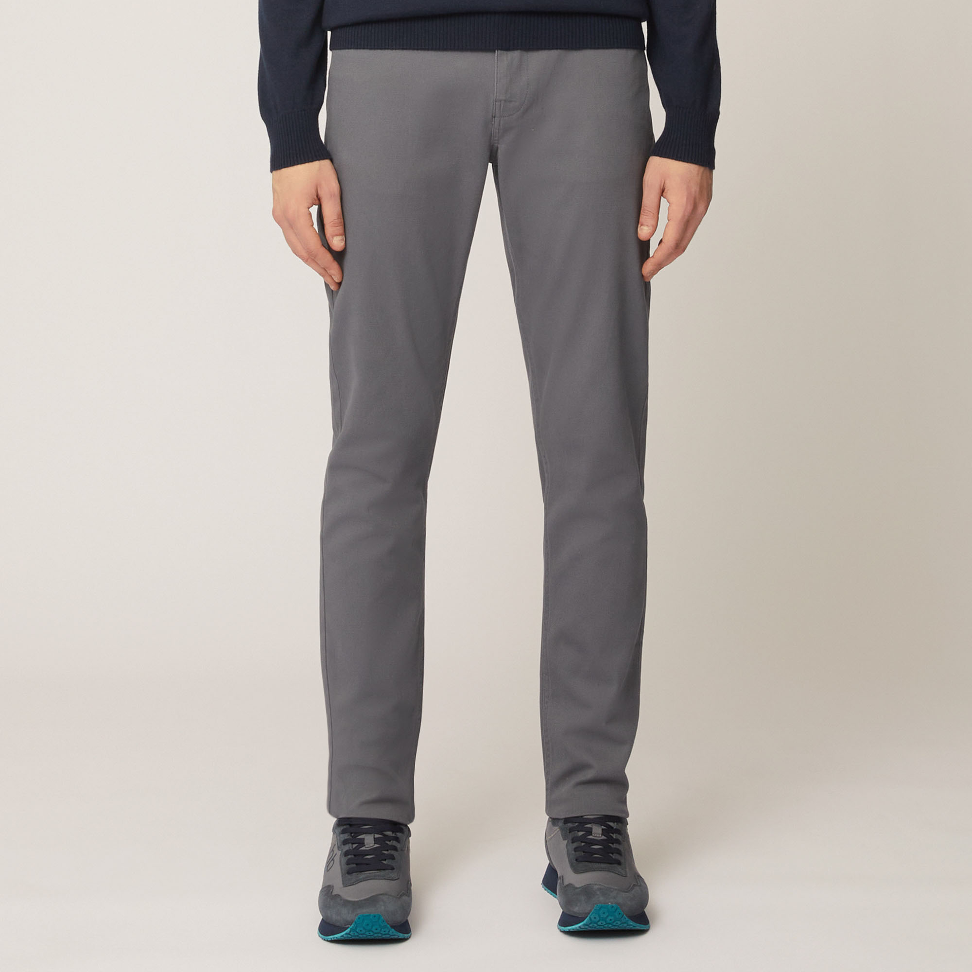 Pantalone Cinque Tasche In Twill Di Cotone, Grigio, large image number 0