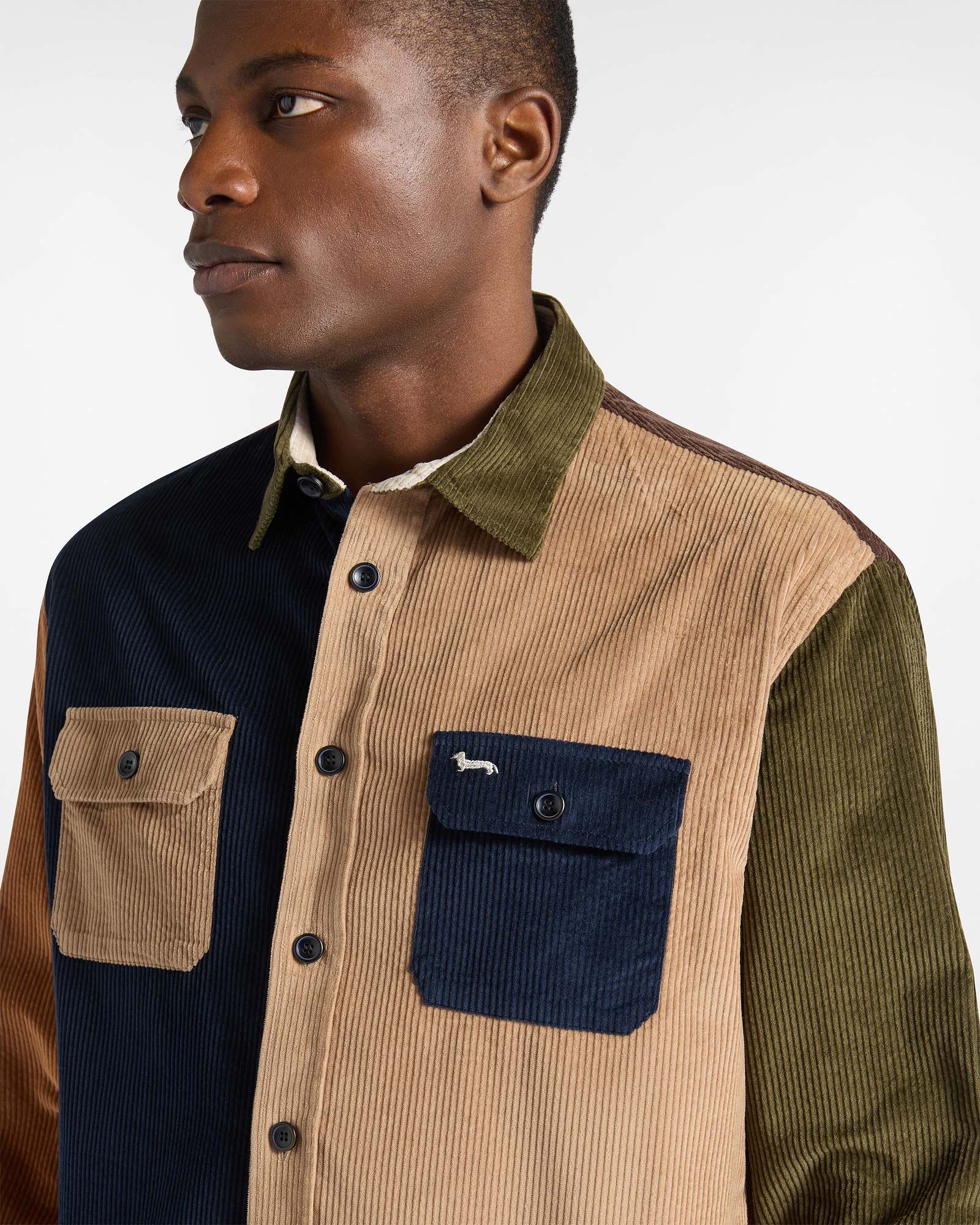 Overshirt Patchwork In Velluto, Blu Navy, large image number 2