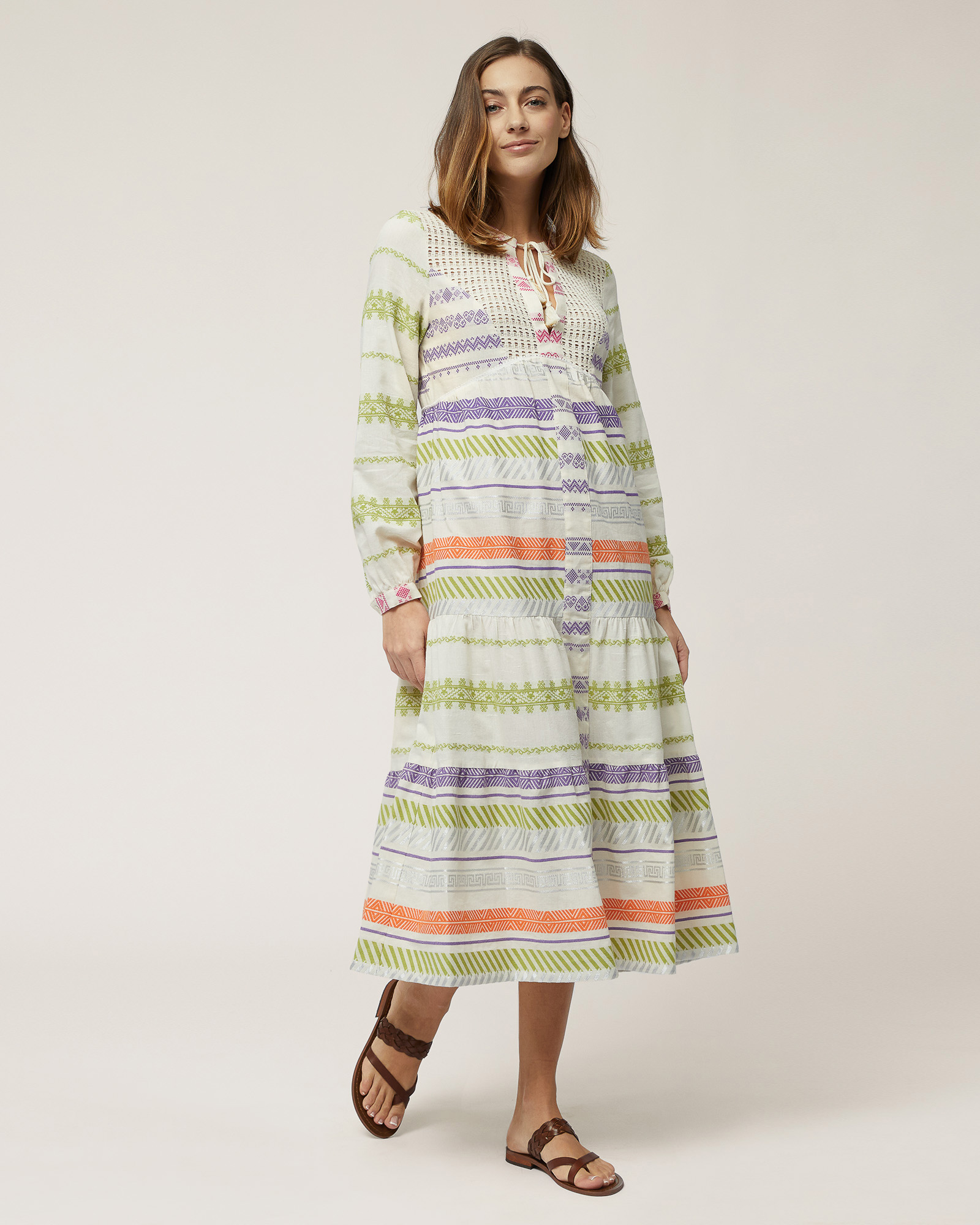 Abito Lungo Con Bande Jacquard
